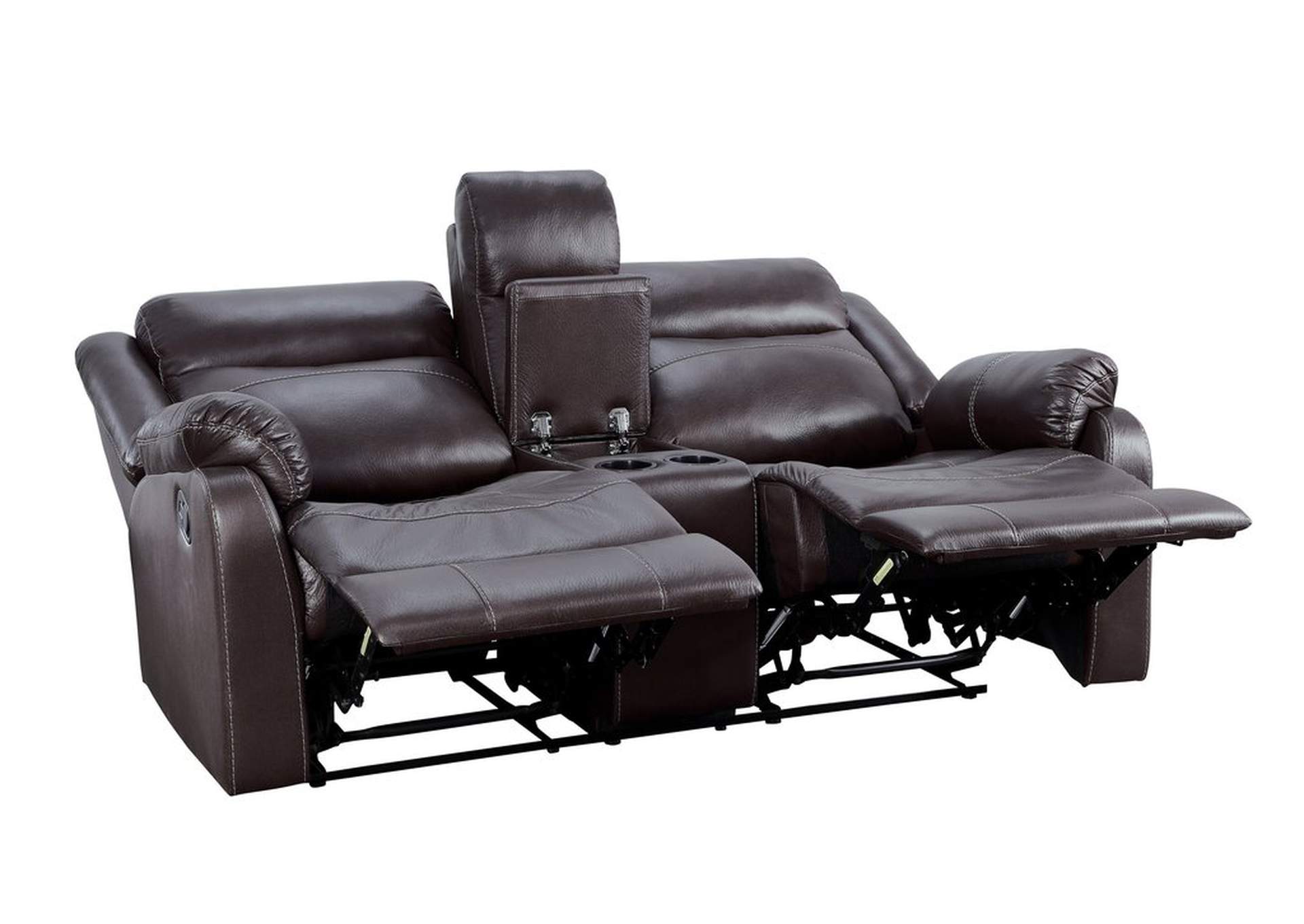 Love Seat W/ Console, Dark Brown,Homelegance