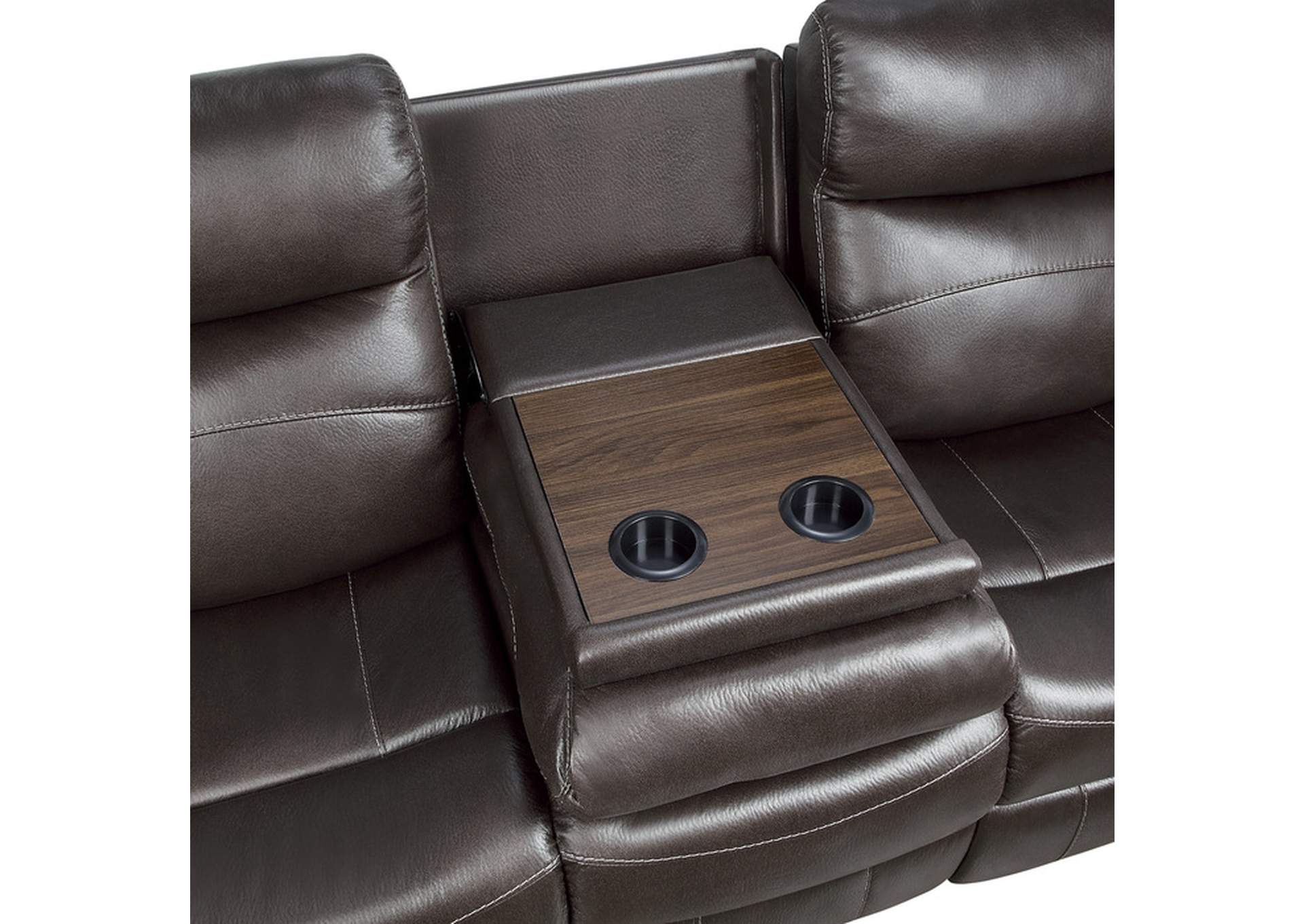 Yerba Double Lay Flat Reclining Sofa with Center Drop-Down Cup Holders,Homelegance