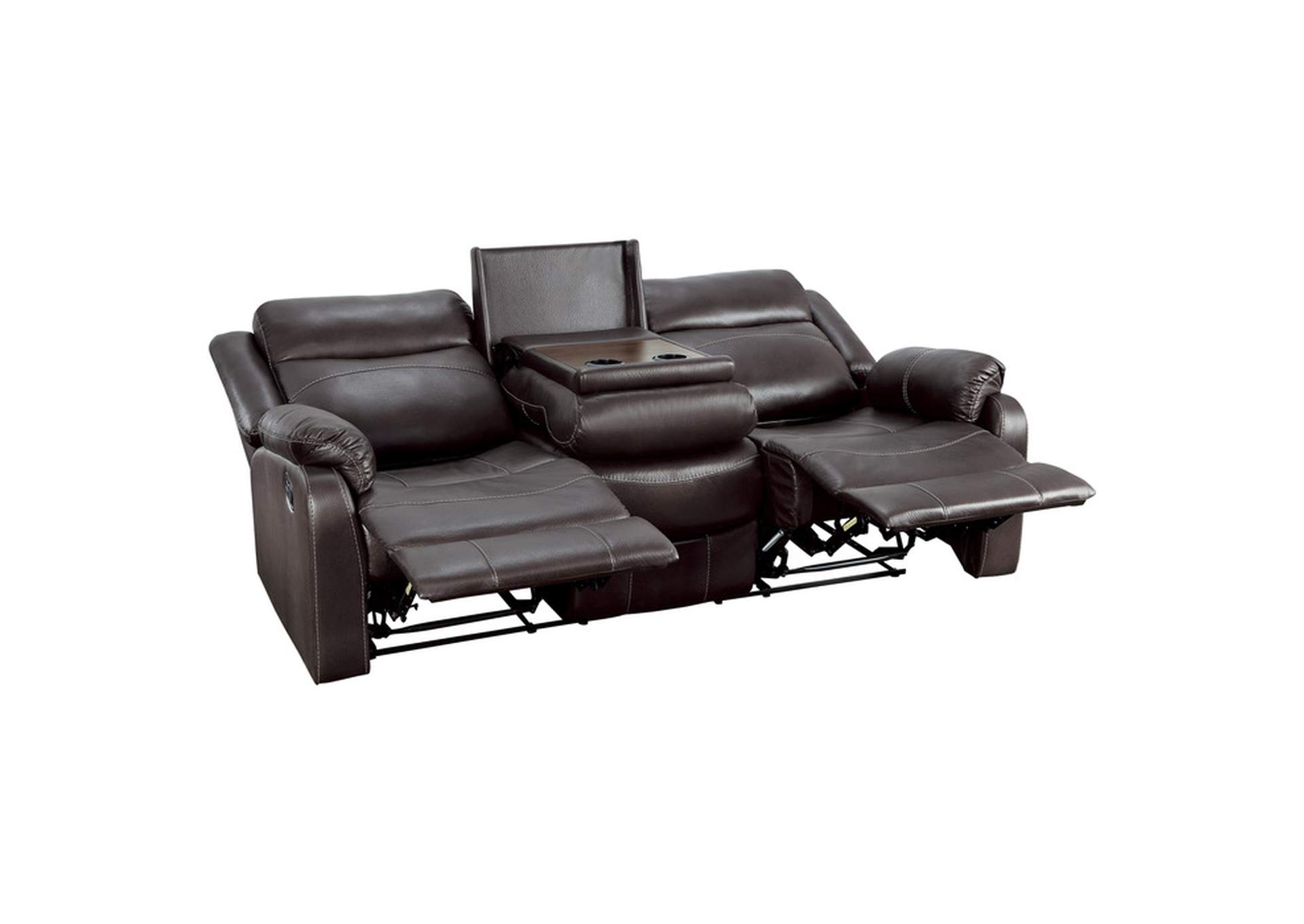 Yerba Double Lay Flat Reclining Sofa with Center Drop-Down Cup Holders,Homelegance