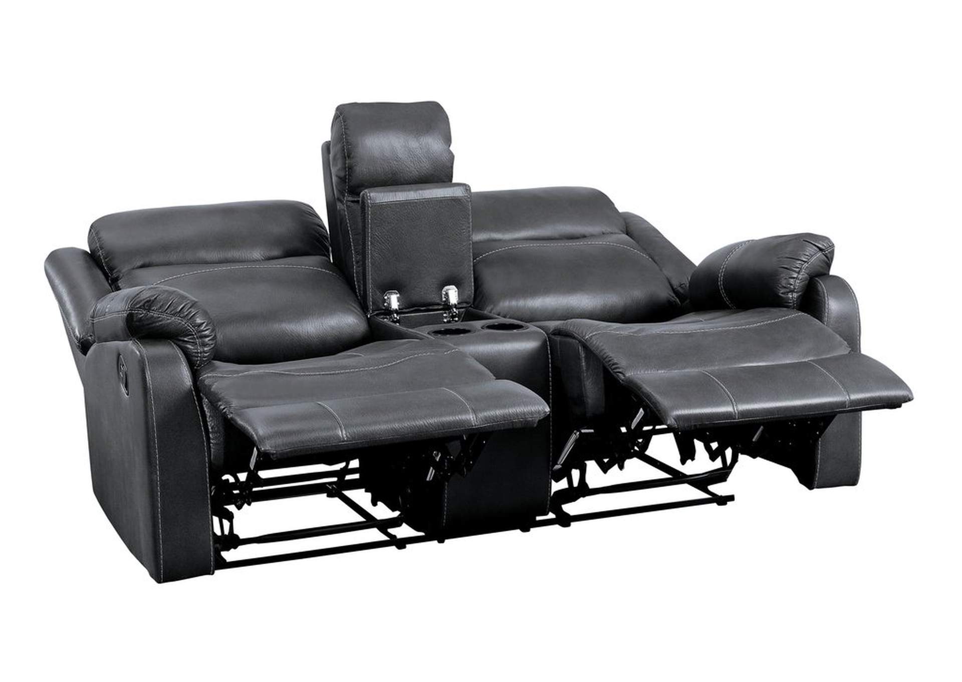 Gray Double Lay Flat Reclining Love Seat W/Cn,Homelegance