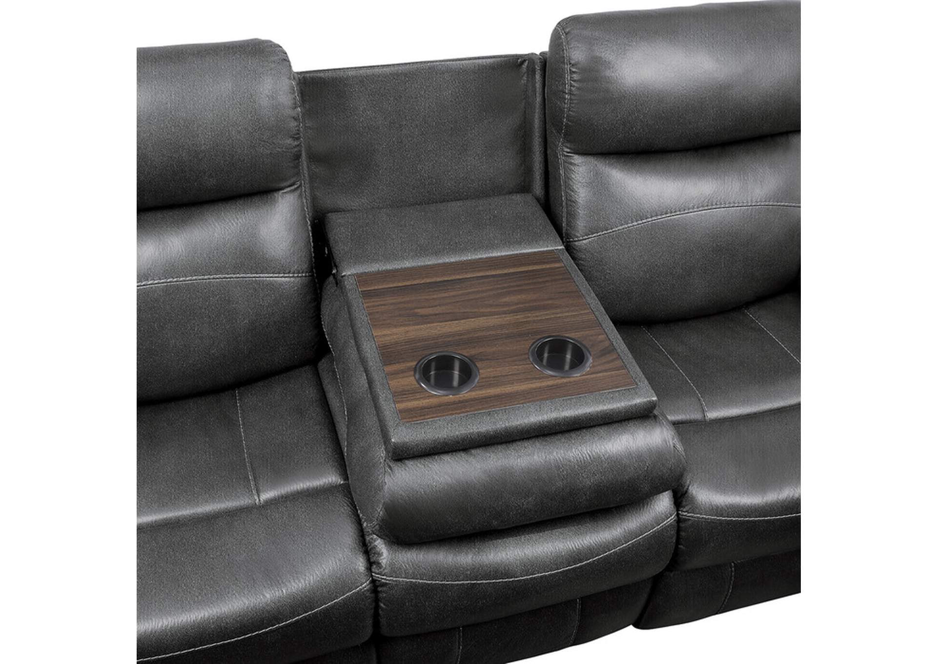 Yerba Double Lay Flat Reclining Sofa with Center Drop-Down Cup Holders,Homelegance