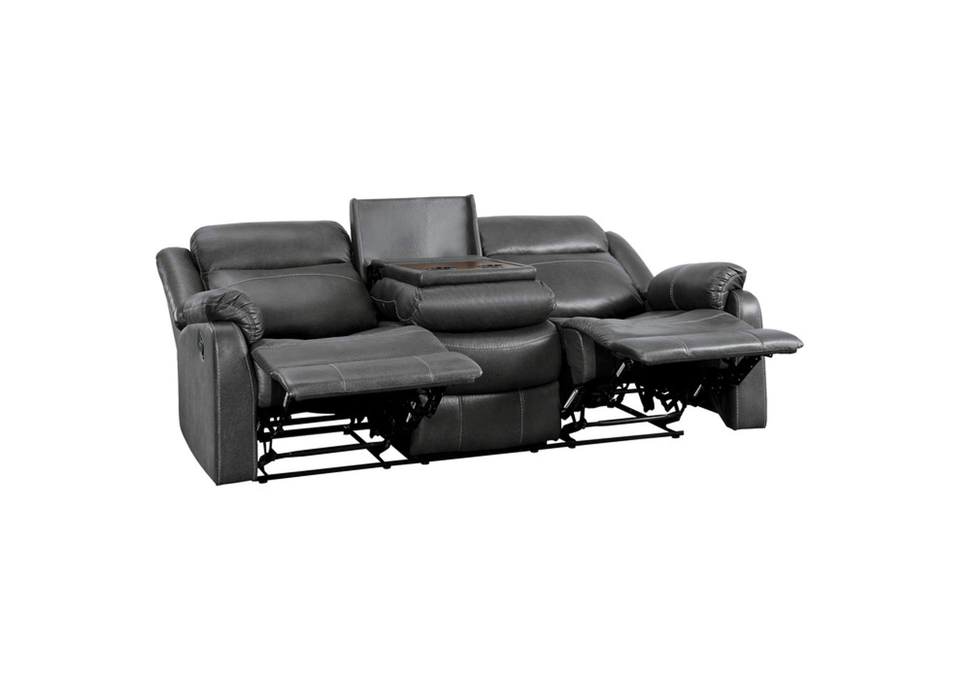 Yerba Double Lay Flat Reclining Sofa with Center Drop-Down Cup Holders,Homelegance