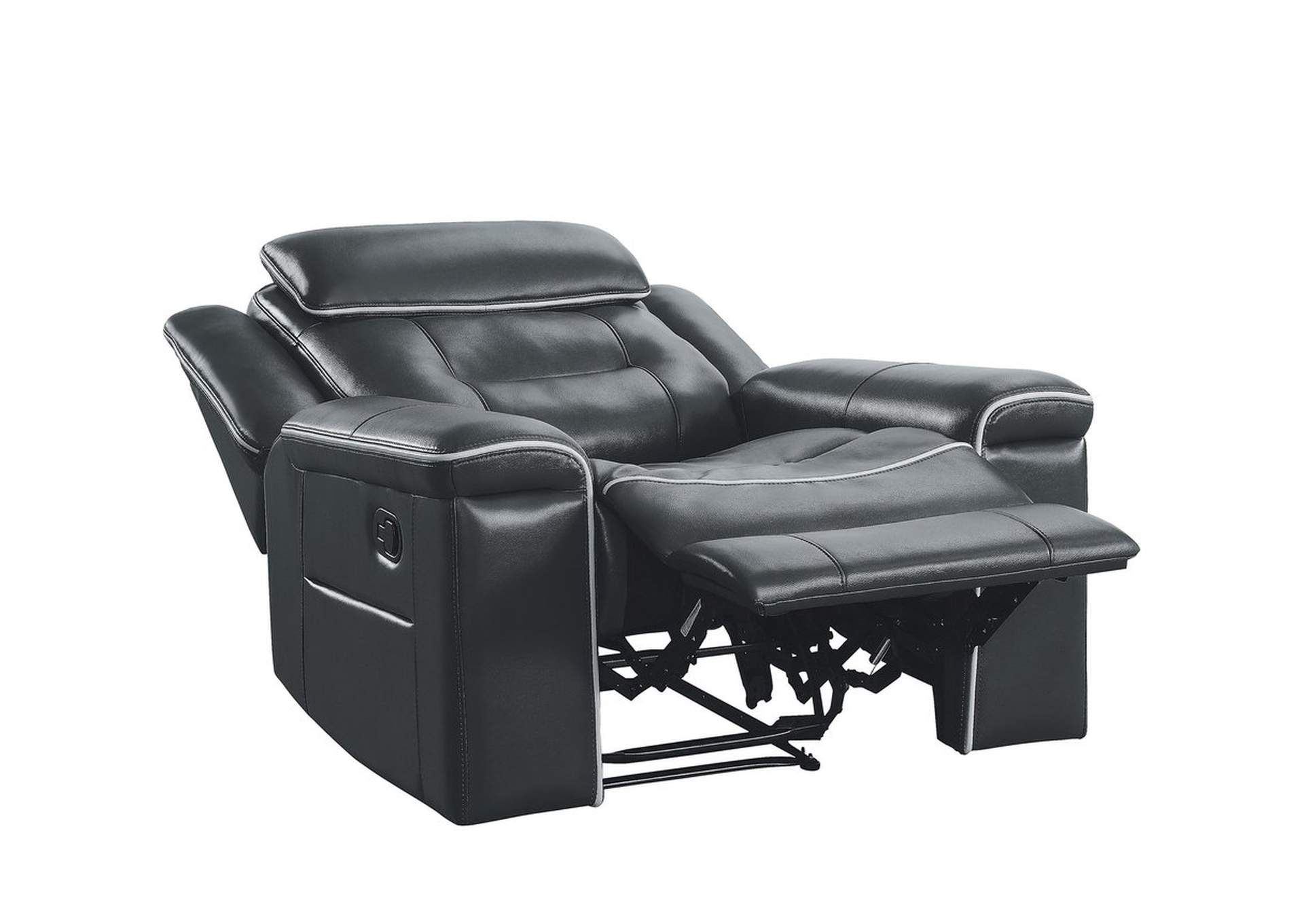 Dark Grey Lay Flat Reclining Chair, Leat,Homelegance