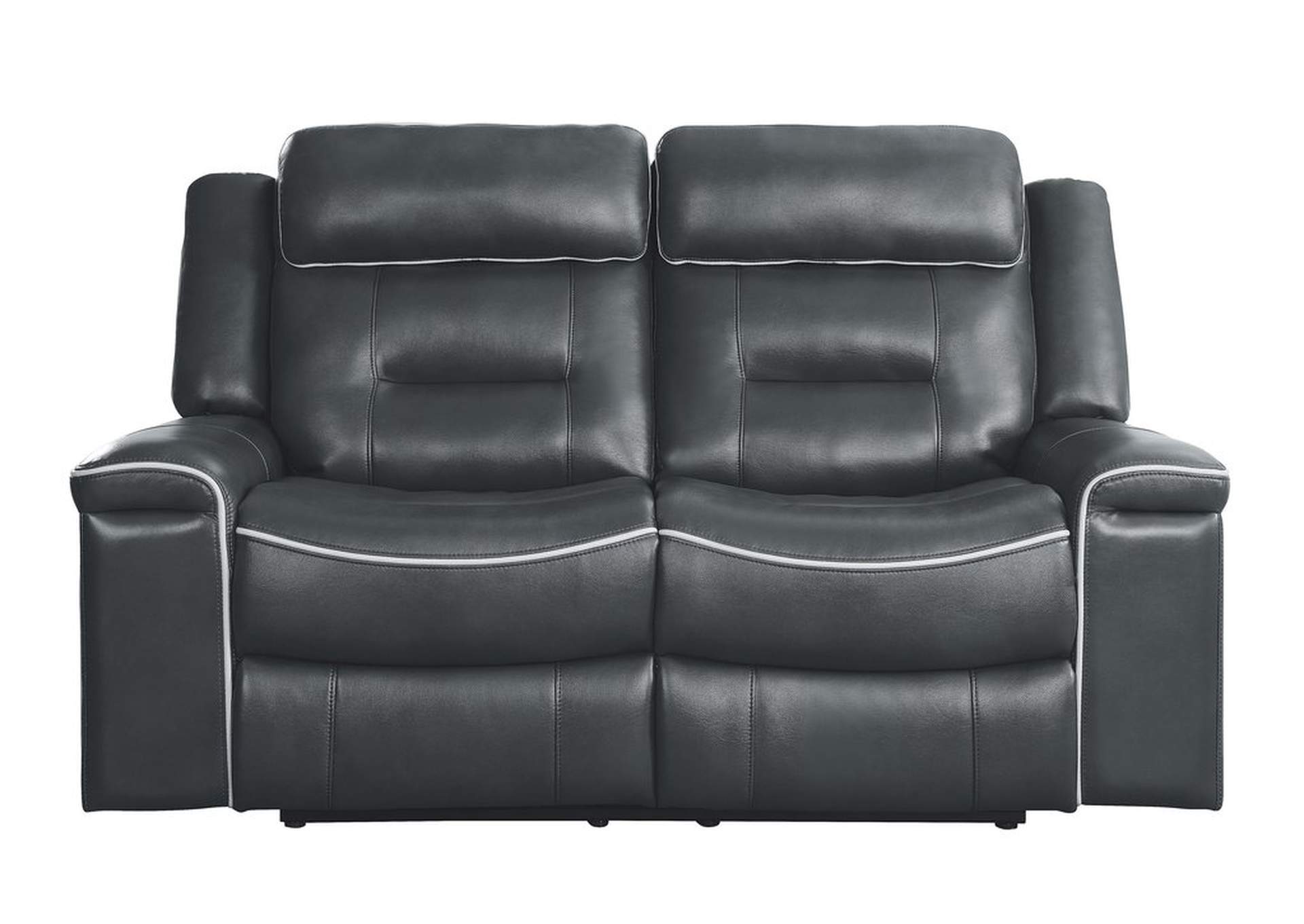 Dark Grey Double Lay Flat Reclining Love Seat,Dark,Homelegance