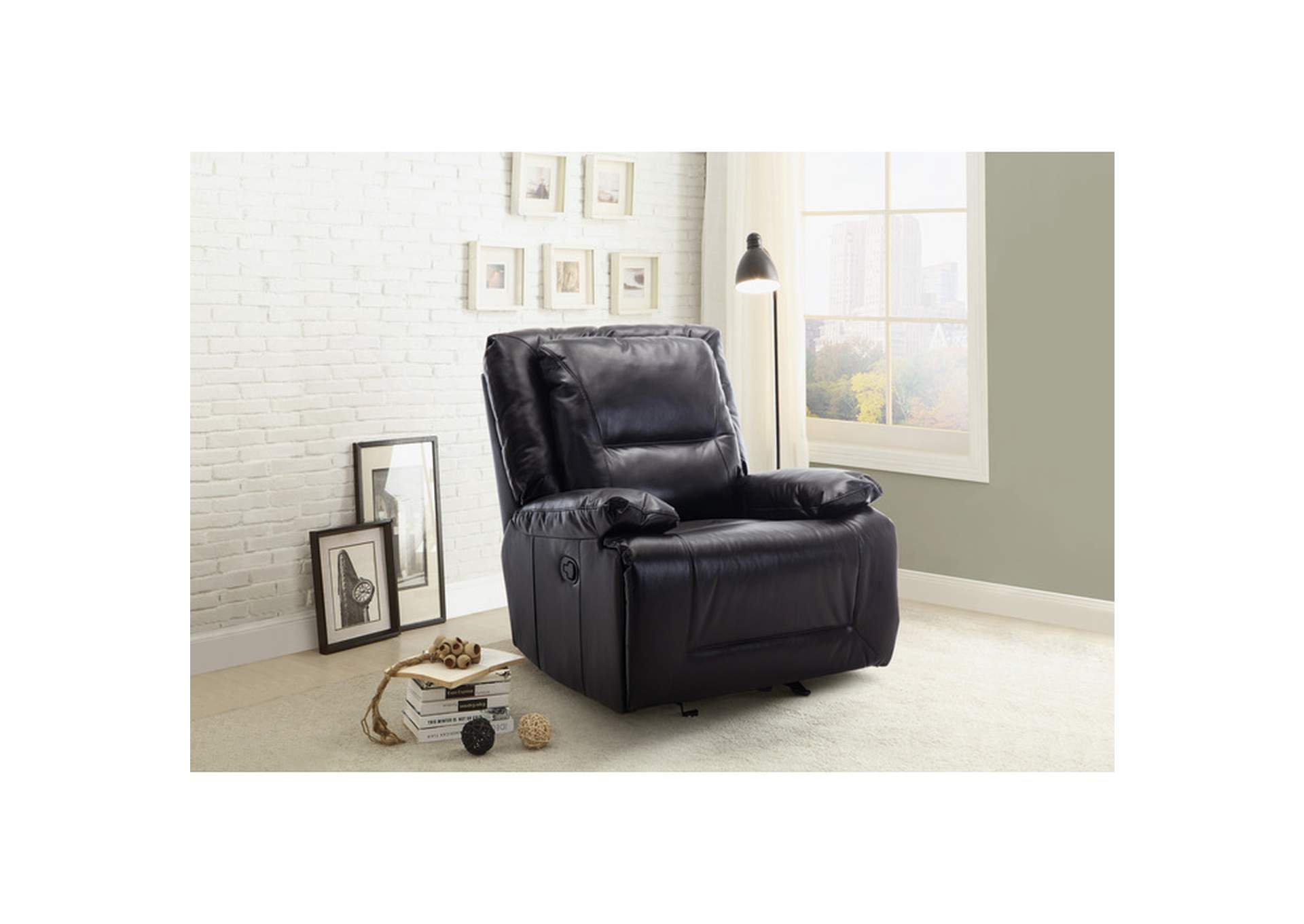 Black Faux Leather Rocker Recliner, Black Faux Leather,Homelegance