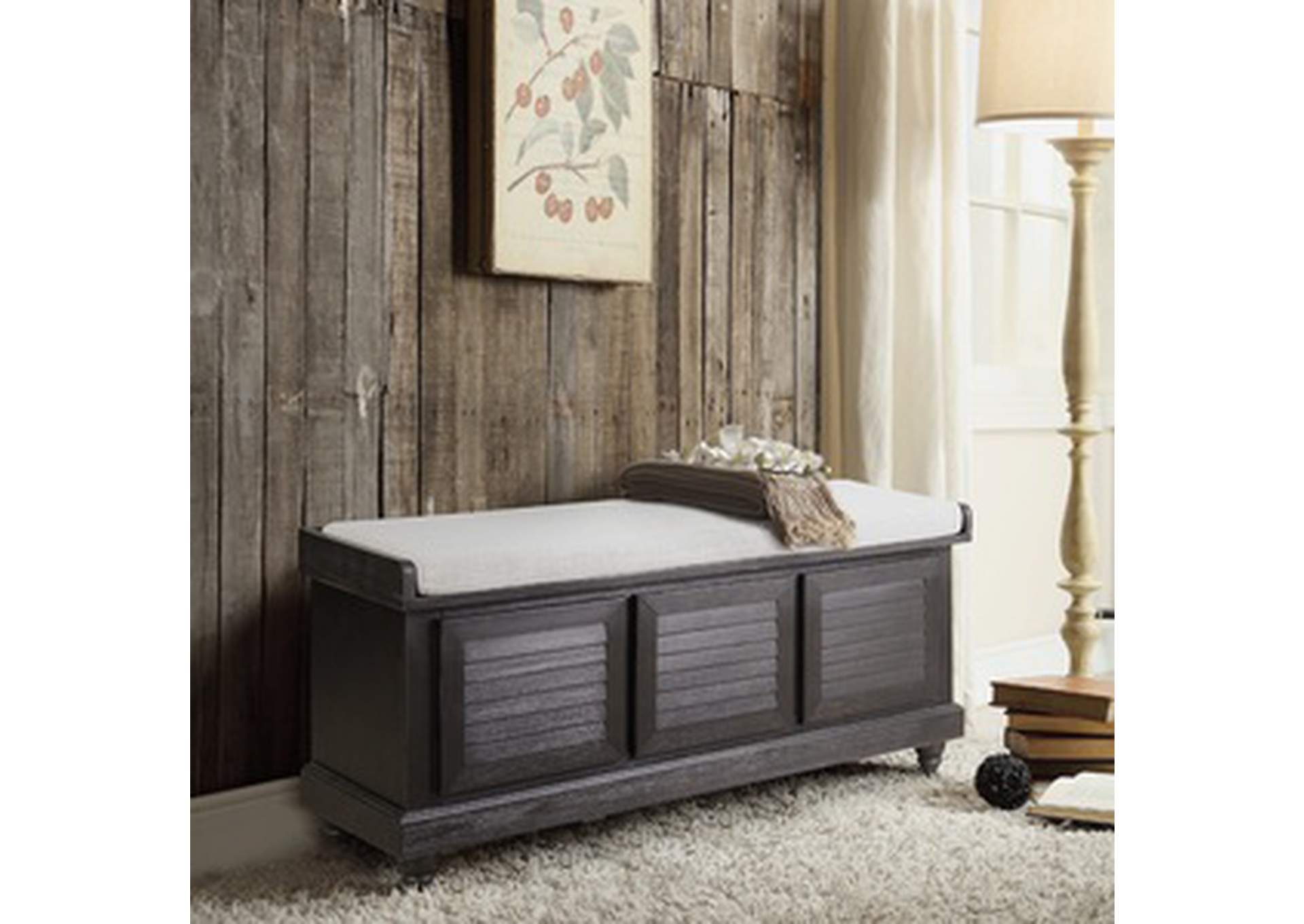 Blk Wood+Grey Cushion Strage Bench W/Lift Top,3A,Homelegance