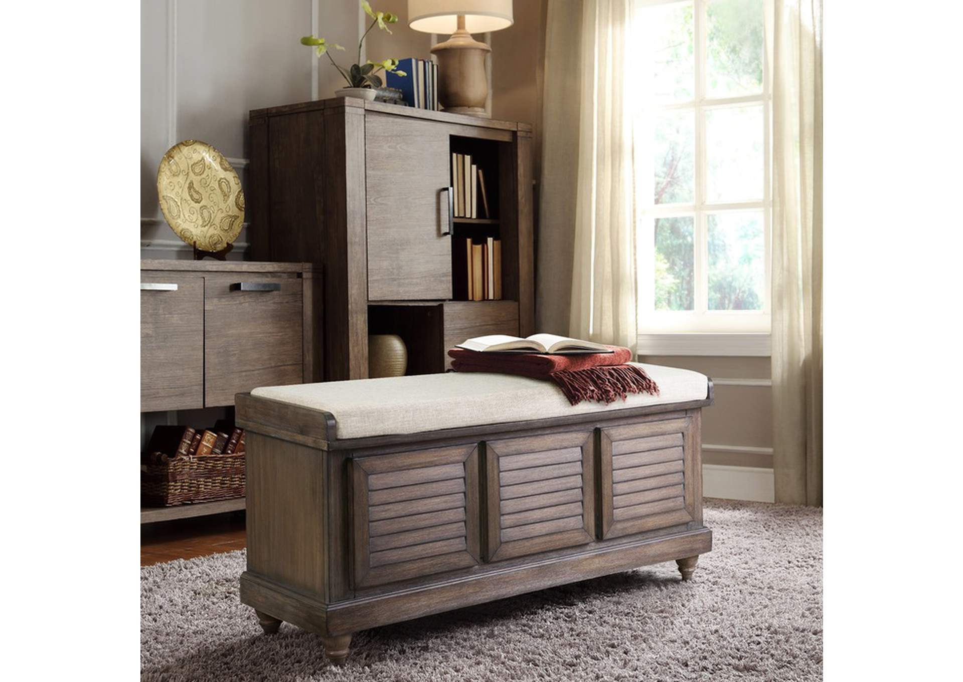 Brw Wood+Beige Cushion Strage Bench W/Lift Top,3A,Homelegance