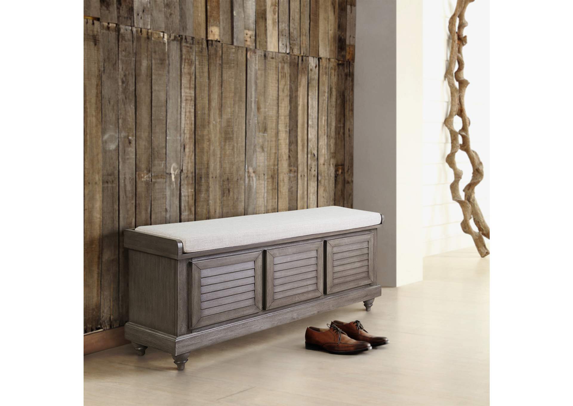 Gry Wd+Grey Cushion Strage Bench W/Lift Top,3A,Homelegance