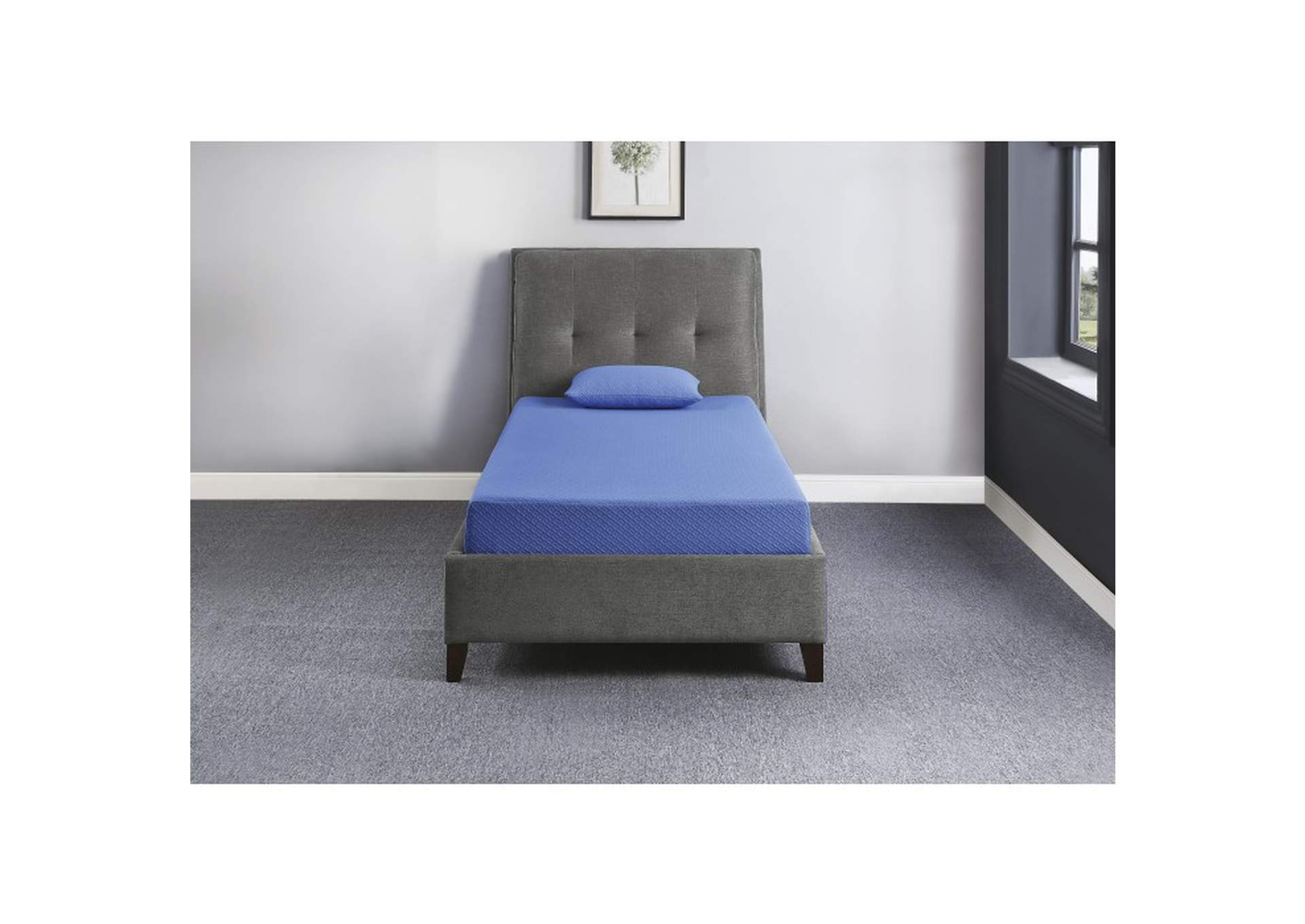 Leo 7" Blue Full Gel-Infused Memory Foam Mattress and Pillow Set,Homelegance