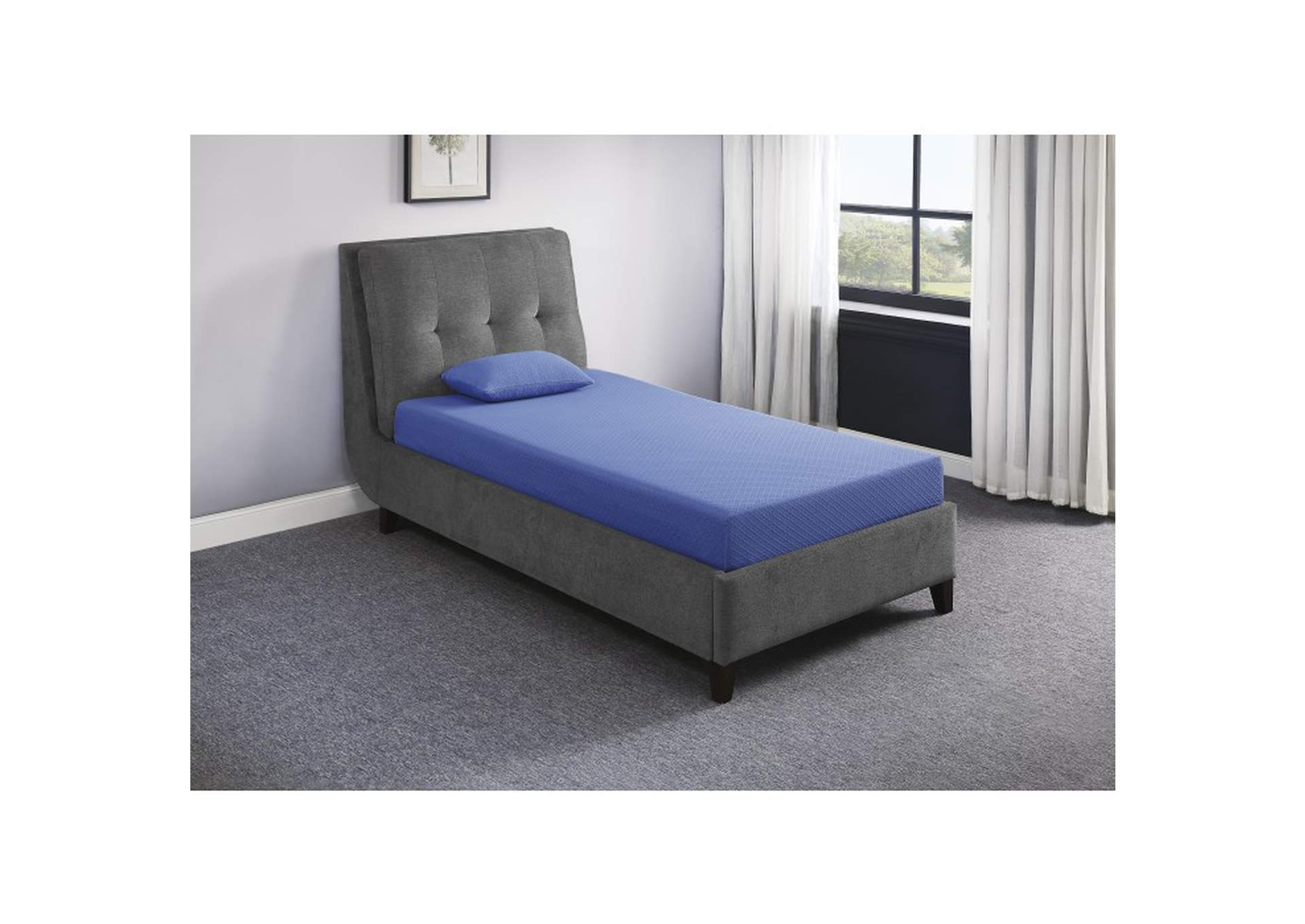 Leo 7" Blue Full Gel-Infused Memory Foam Mattress and Pillow Set,Homelegance