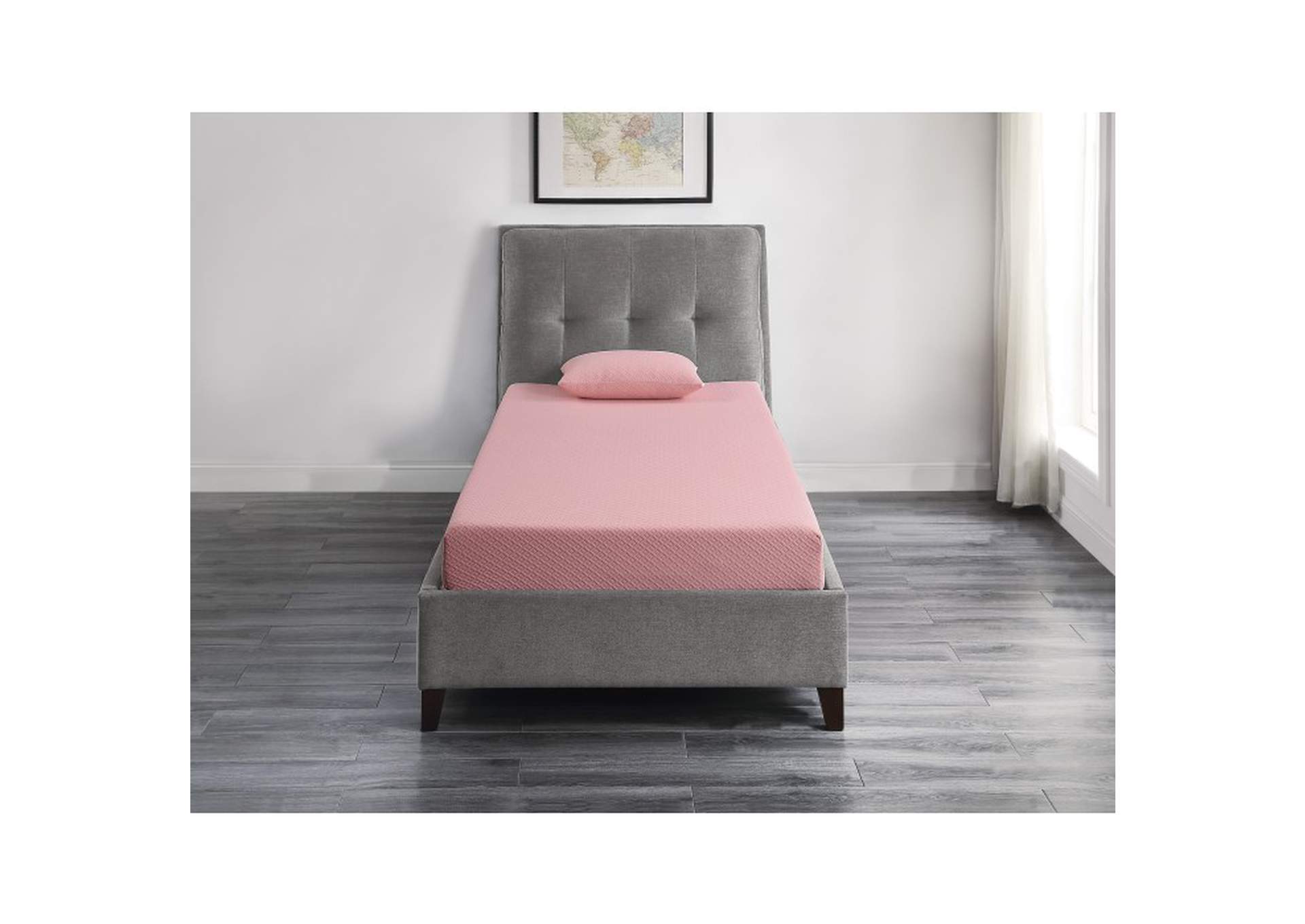 Leo 7" Pink Full Gel-Infused Memory Foam Mattress and Pillow Set,Homelegance