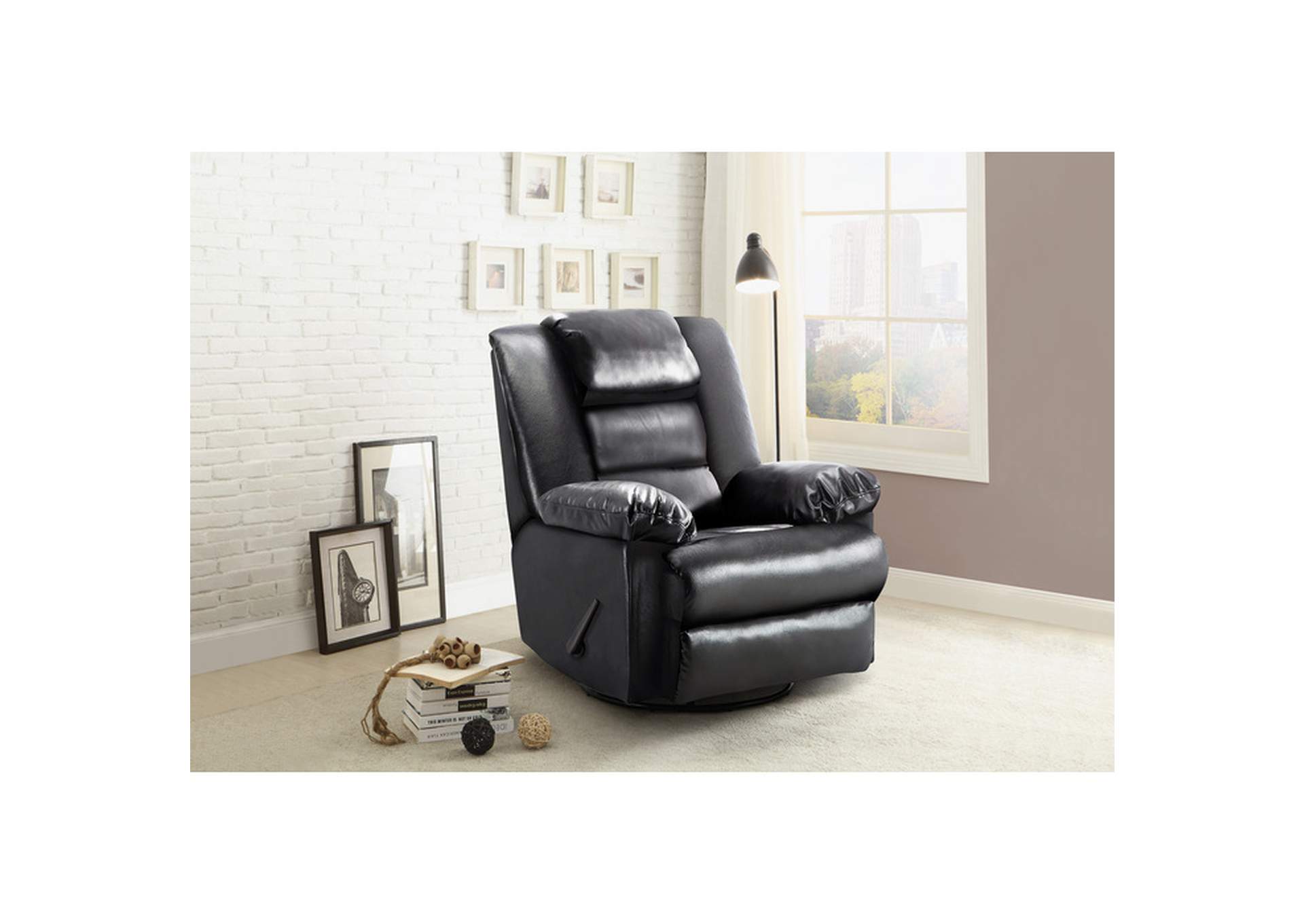 Black Faux Leather Swivel Glider, Black Faux Leather,Homelegance
