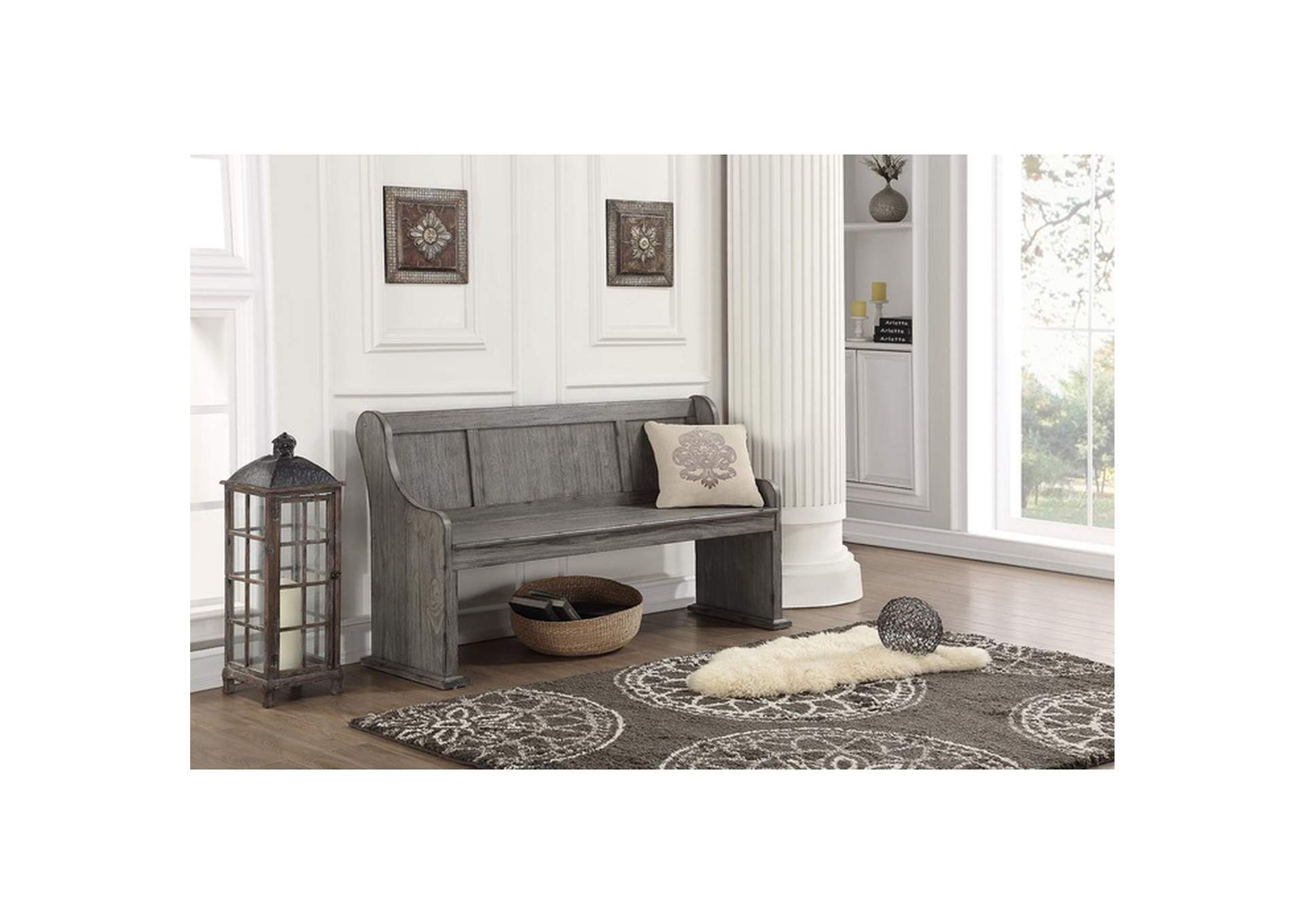 Antique Grey Bench W/ Curved Arms, Antique Grey , 3A,Homelegance