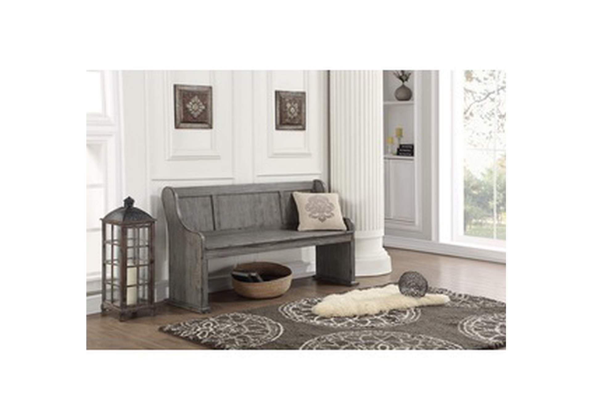 Antique Grey Bench W/ Curved Arms, Antique Grey , 3A,Homelegance