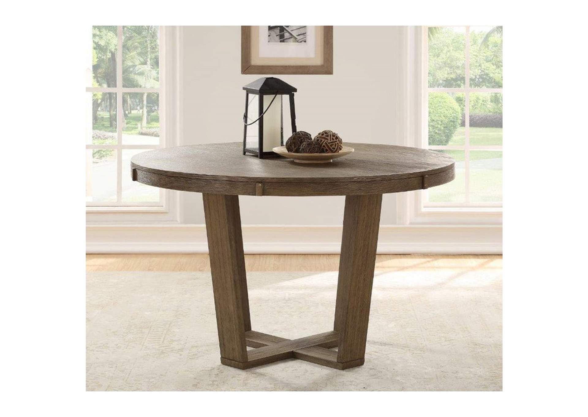 oak vnr Rustic Brw Wire Brush Rnd Table W/Oak Vnr,3A,Homelegance