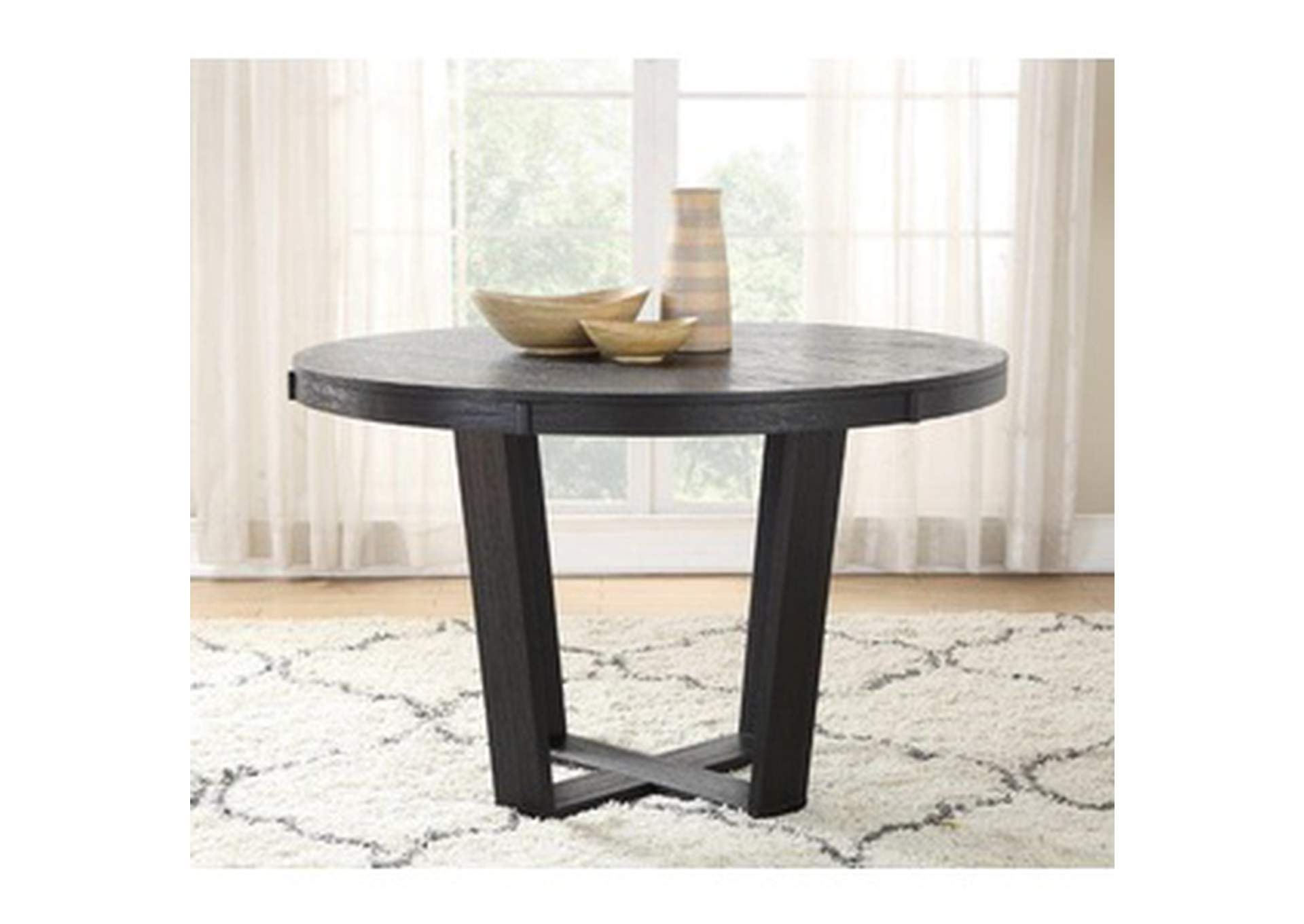 oak vnr Matte Blk Wire Brush Rnd Table W/ Oak Vnr,3A,Homelegance