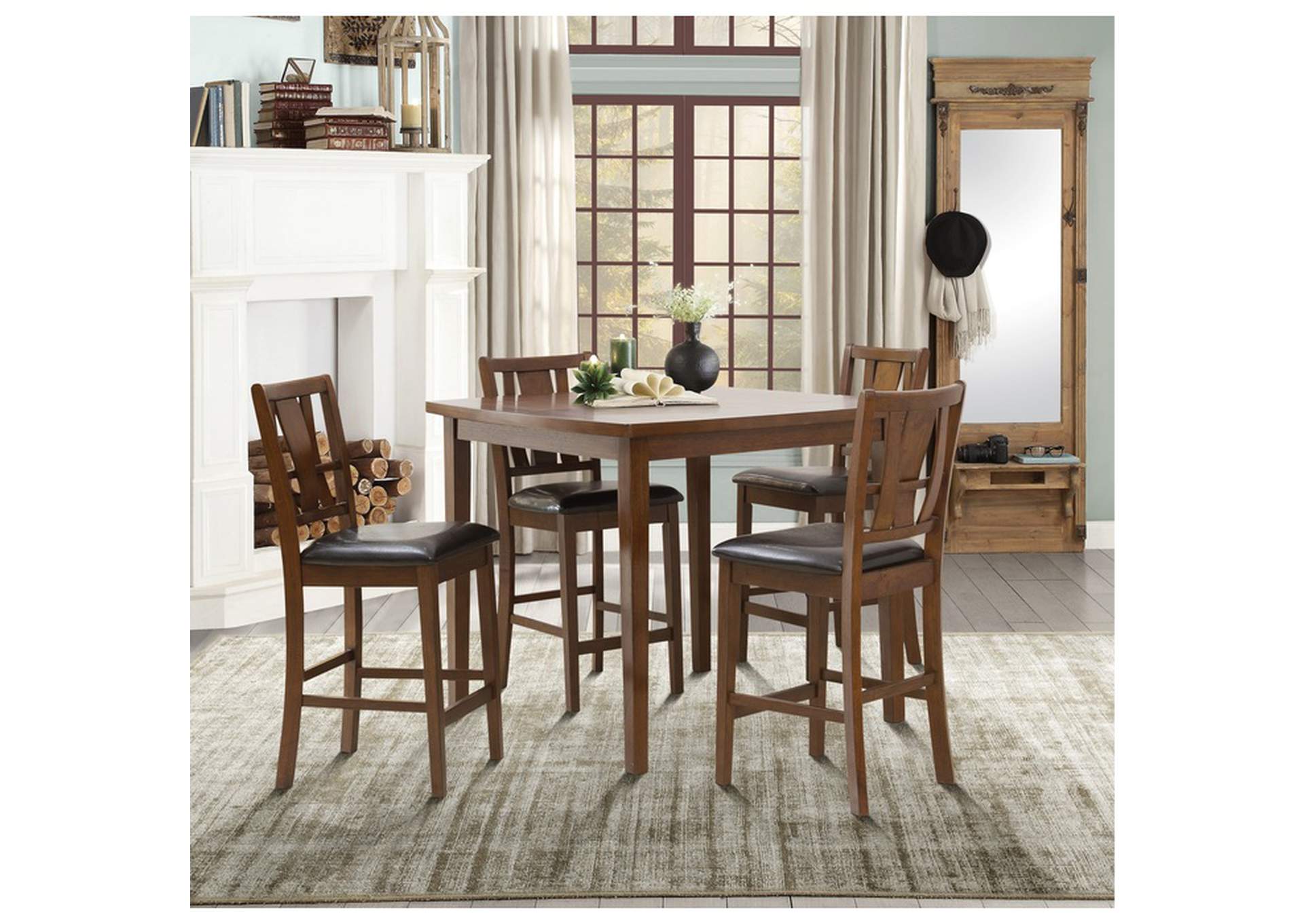 Brown Mindy 5 Piece Counter Height Dining Set, Brw Mindy,Homelegance