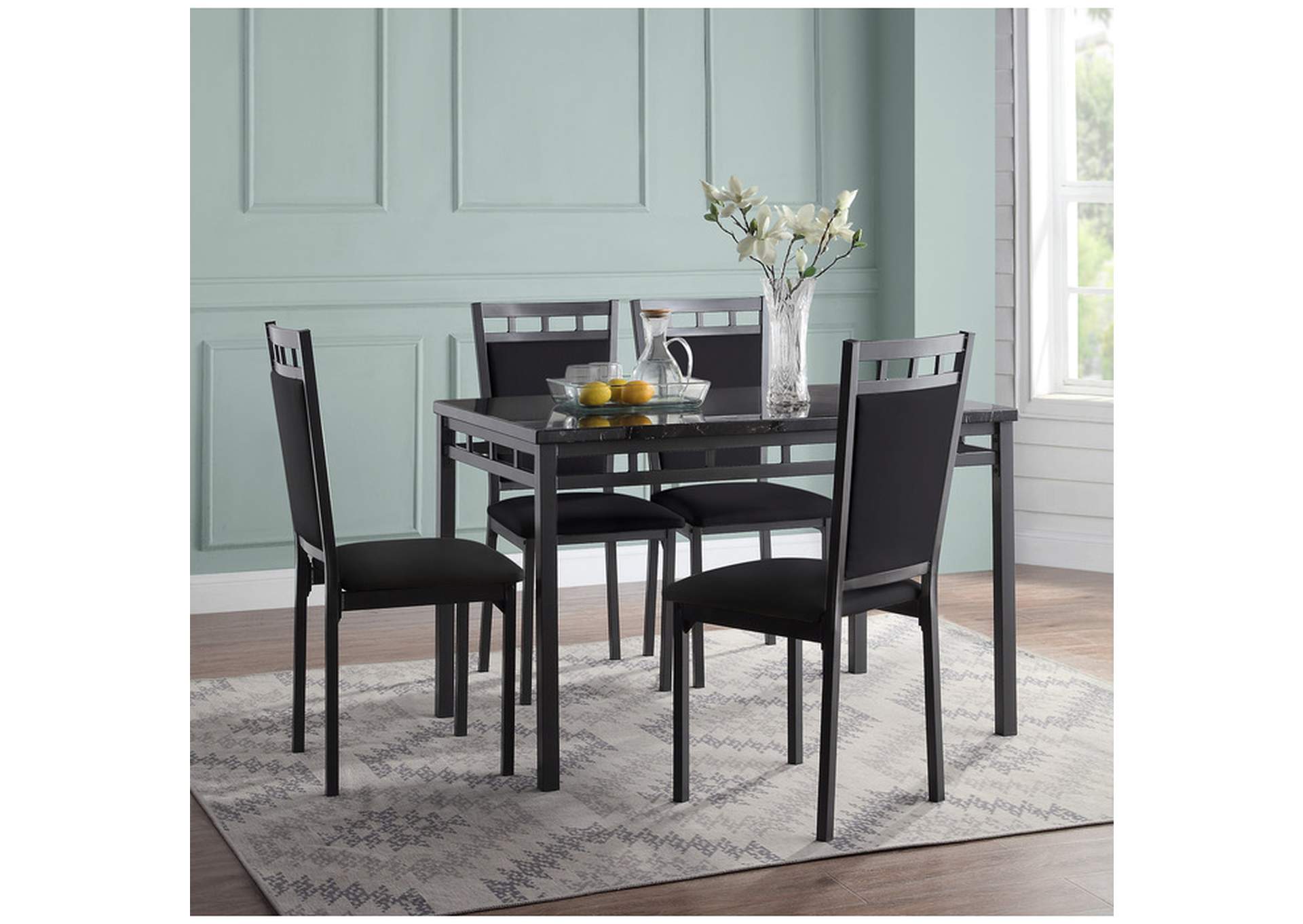 5 Piece Dining Set, Faux Mrble Top,Homelegance