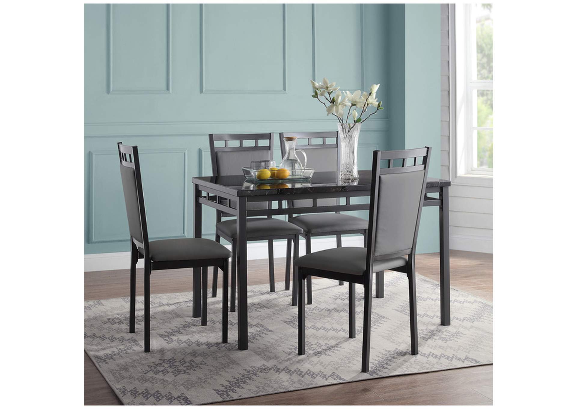 5 Piece Dining Set, Faux Mrble Top,Homelegance