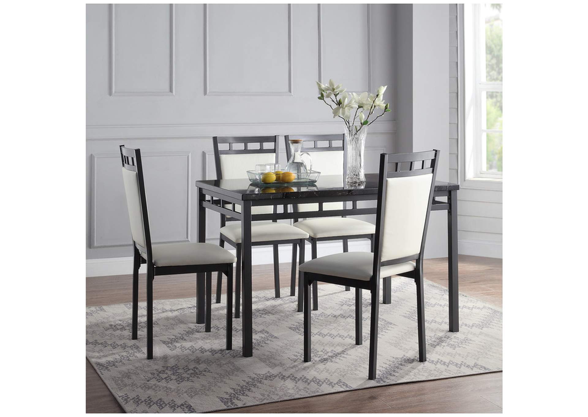 5 Piece Dining Set, Faux Mrble Top,Homelegance