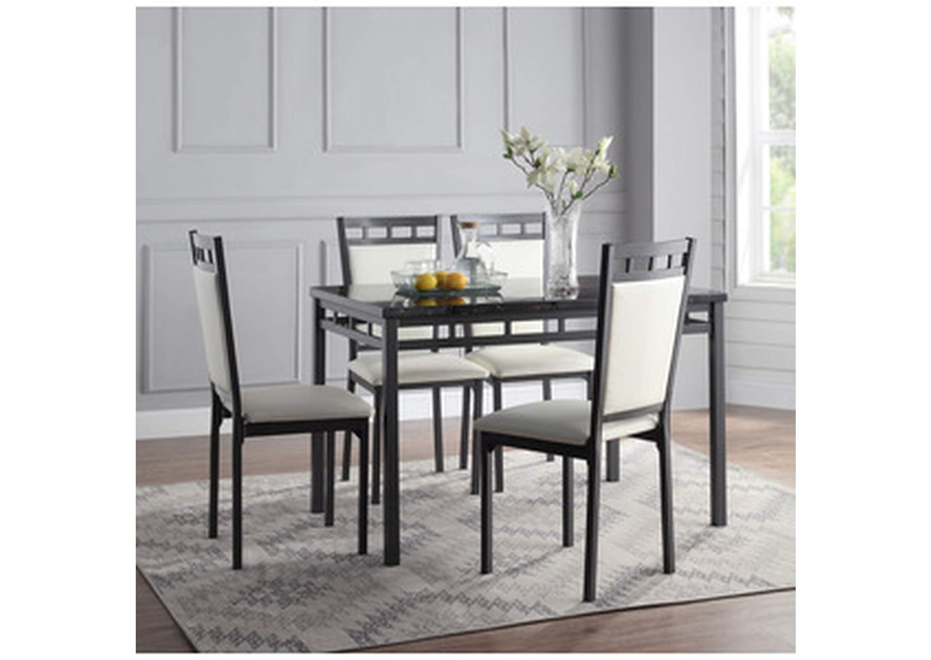 5 Piece Dining Set, Faux Mrble Top,Homelegance