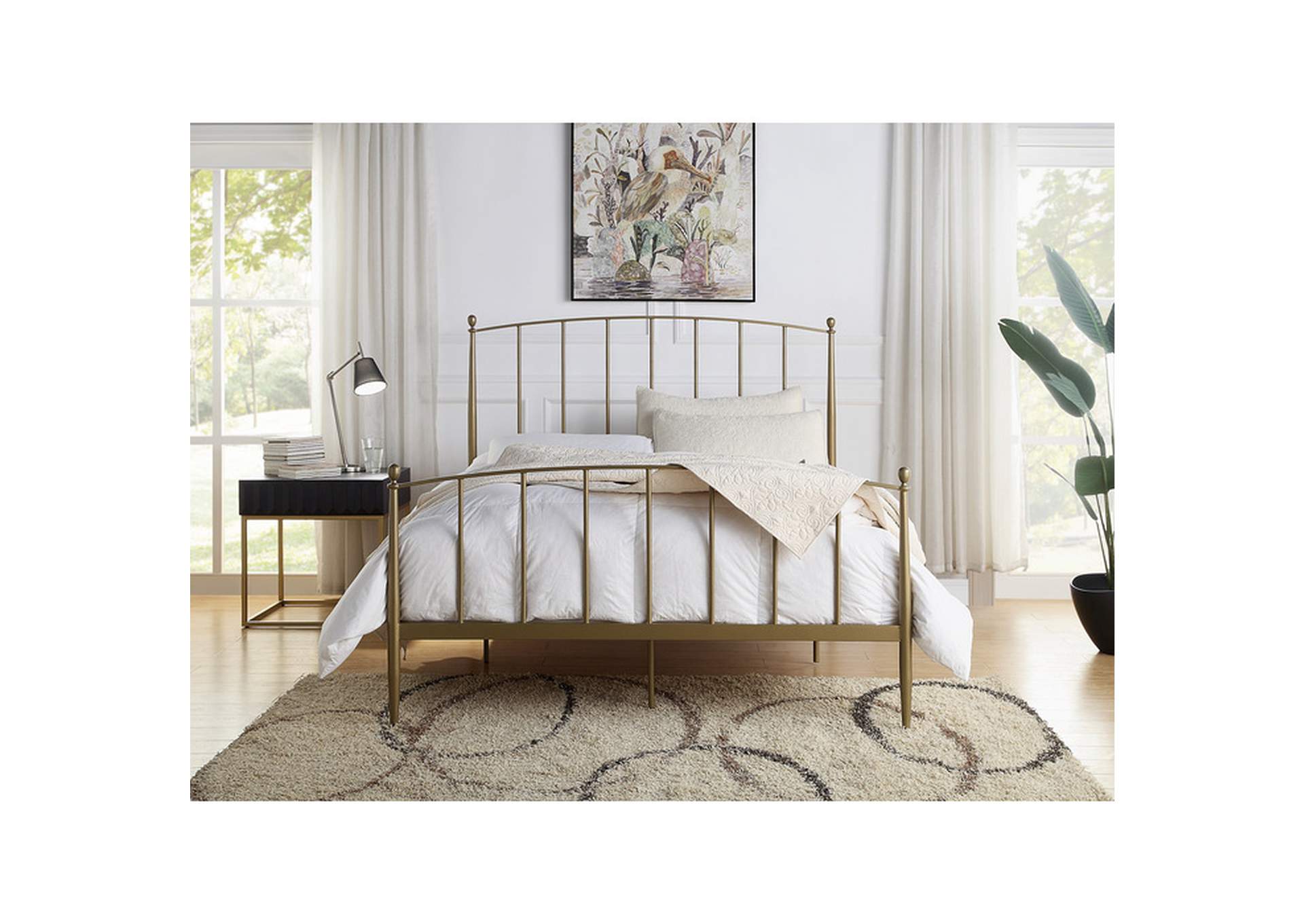 Queen Size Metal Bed, Gold,Homelegance