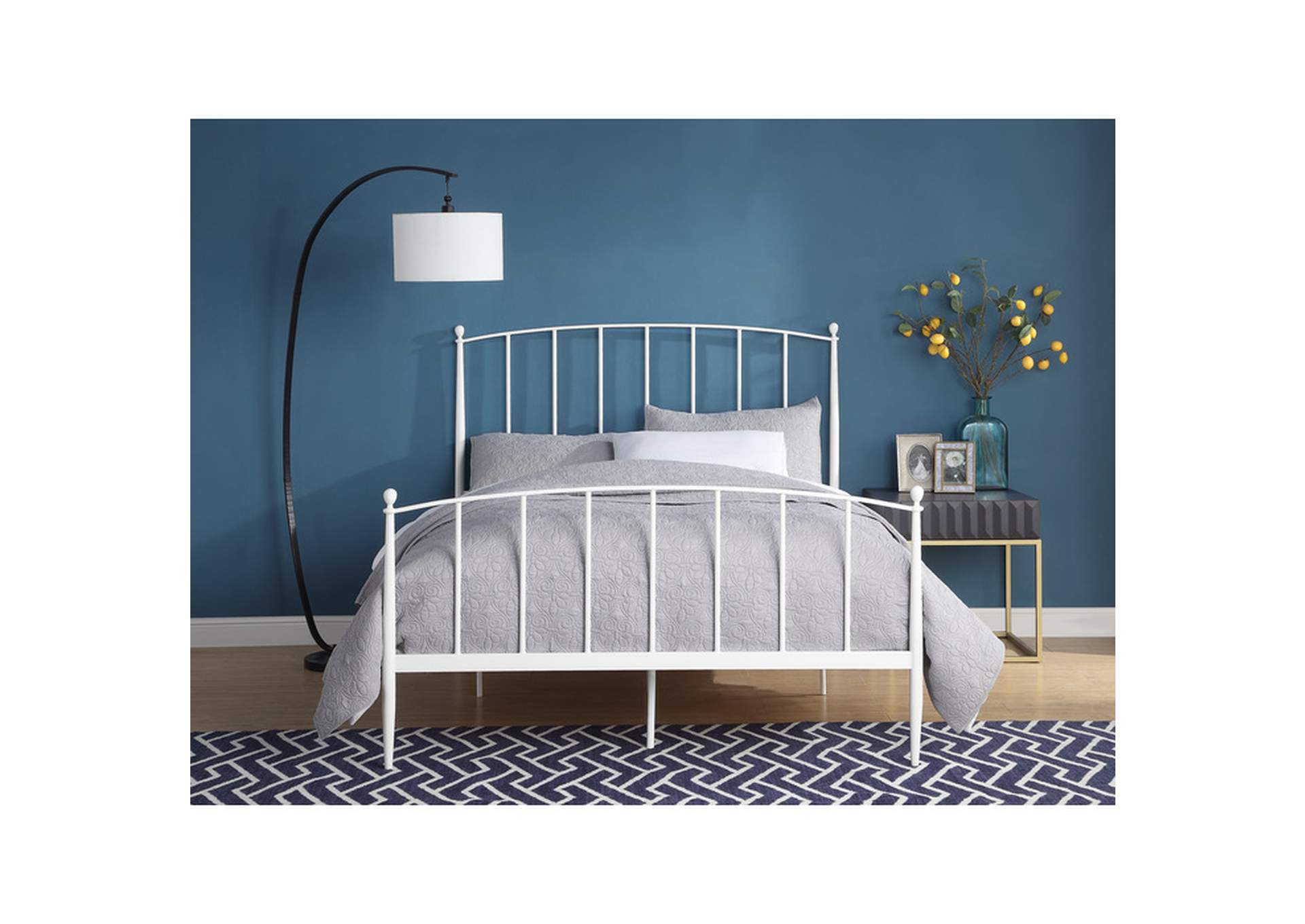 Queen Size Metal Bed, White,Homelegance