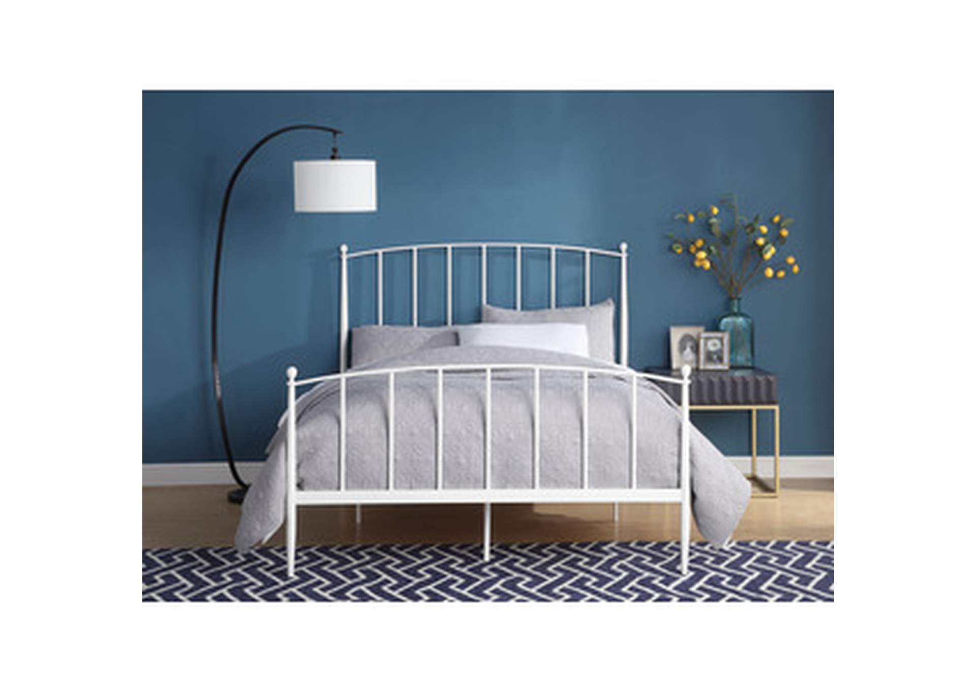 Queen Size Metal Bed, White,Homelegance