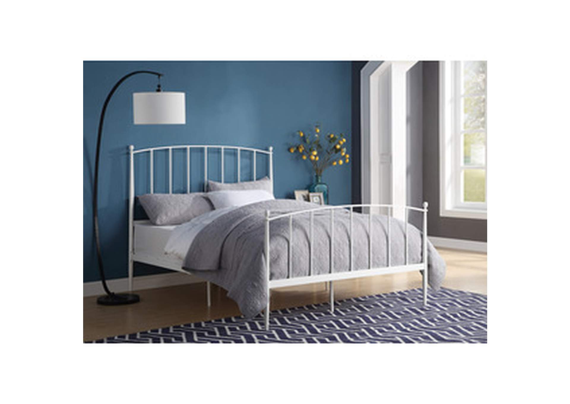 Queen Size Metal Bed, White,Homelegance