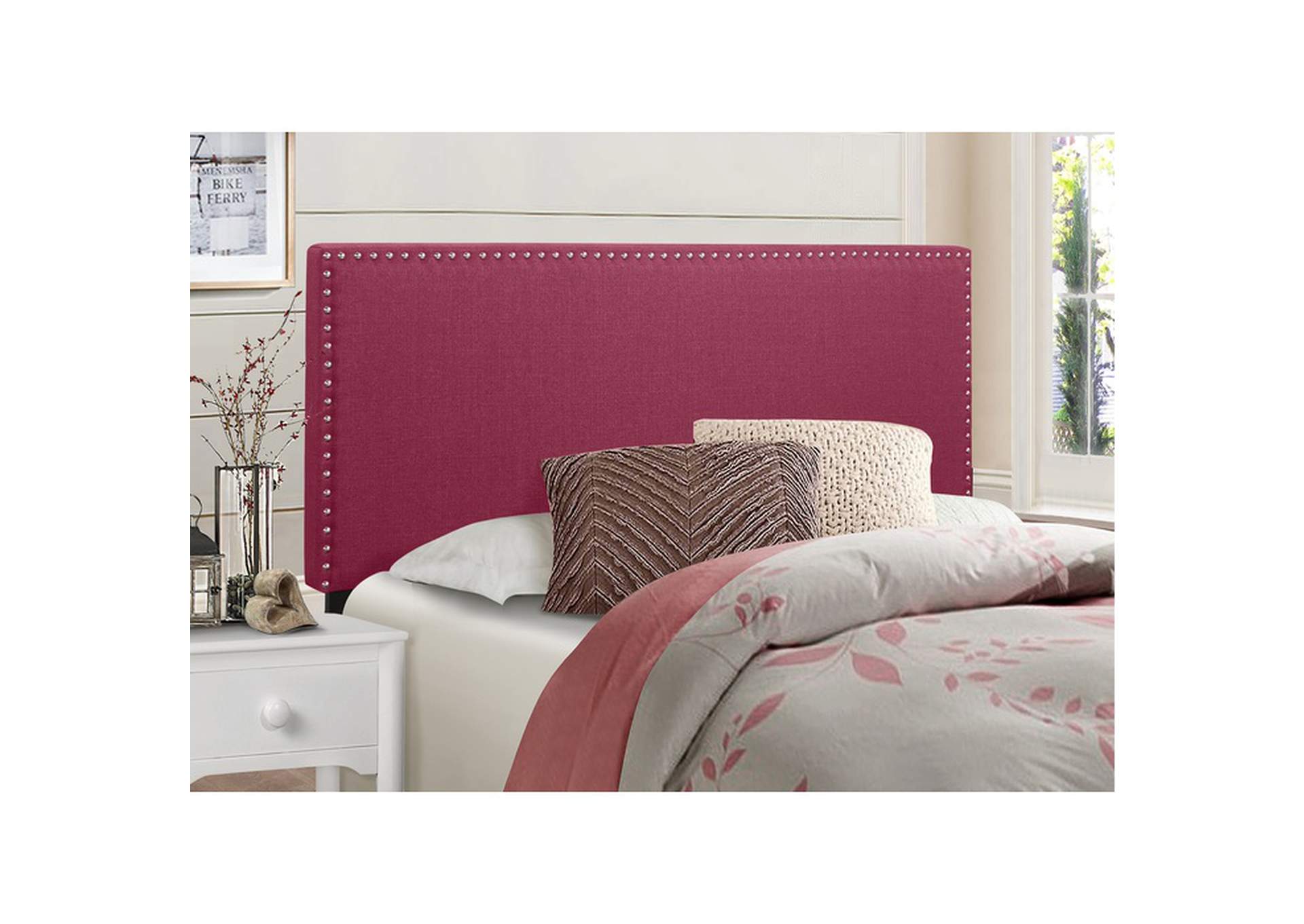 Pink Fabric King Headboard Only W/Pink Fabric,3A,Homelegance