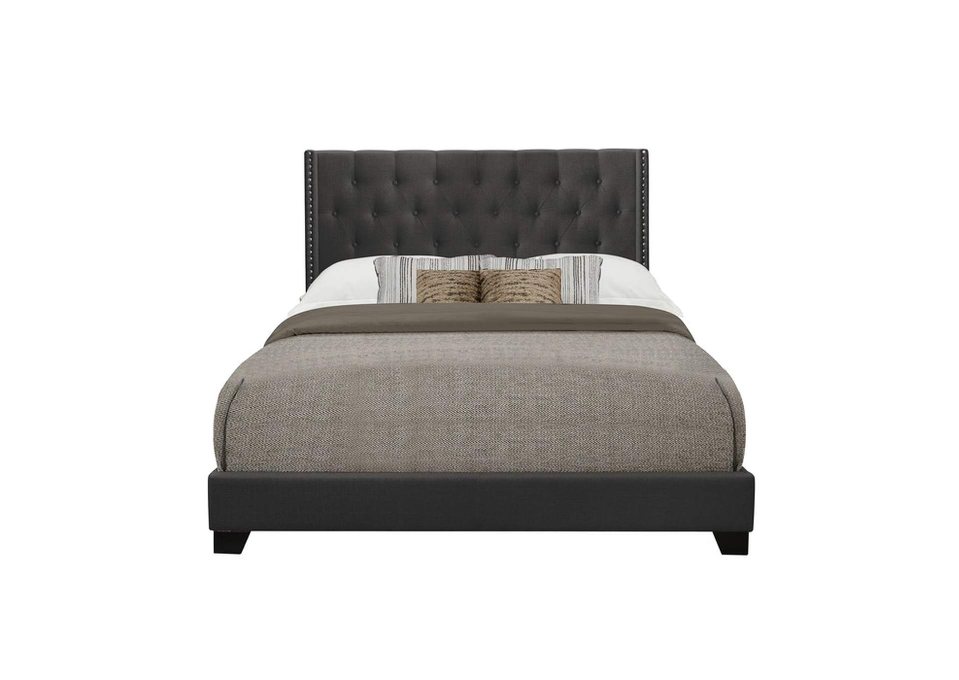 Dark Grey Fabric Queen Bed W/Dark Grey Fabric,Homelegance