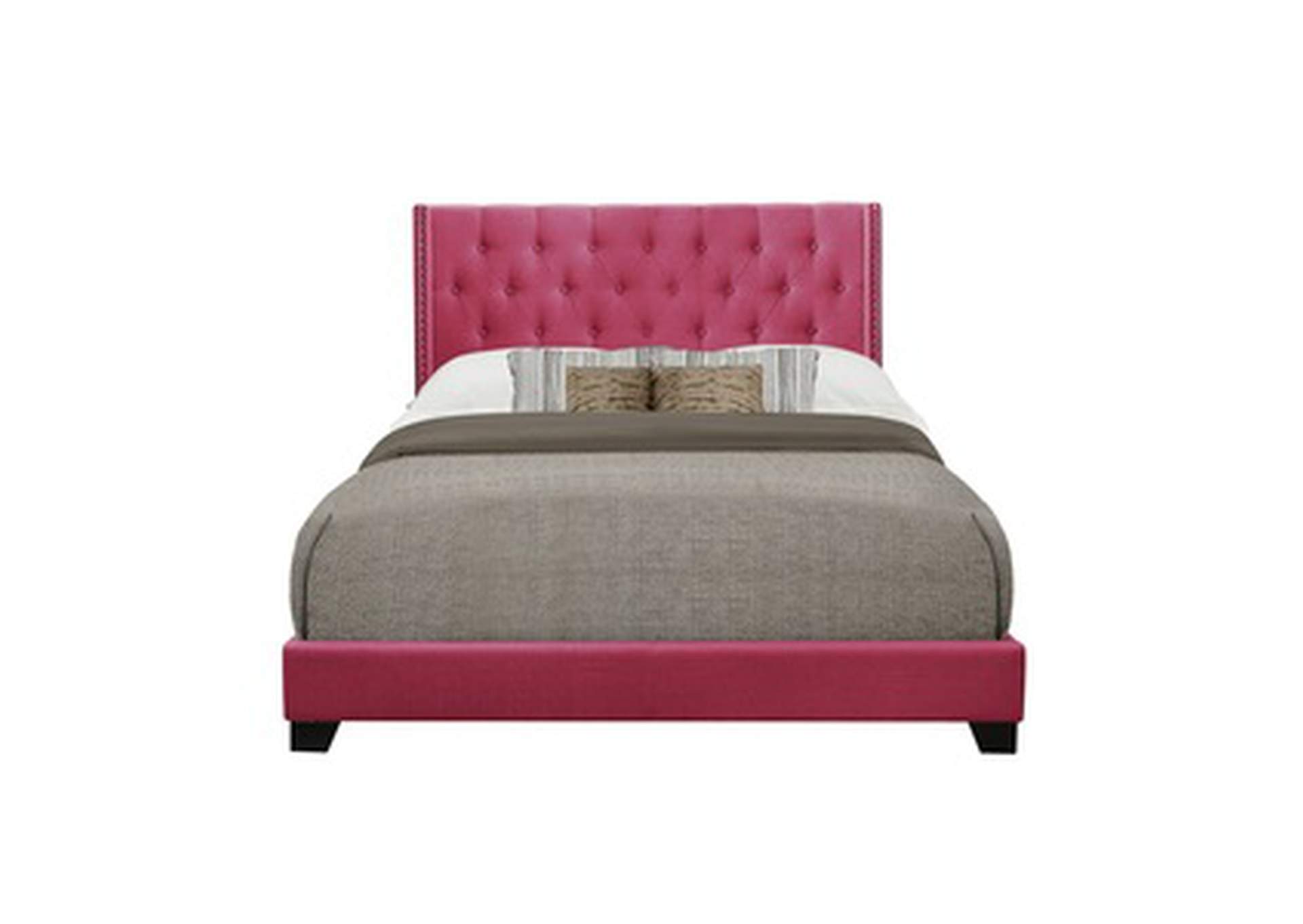 Pink Fabric Queen Bed W/Pink Fabric,Homelegance