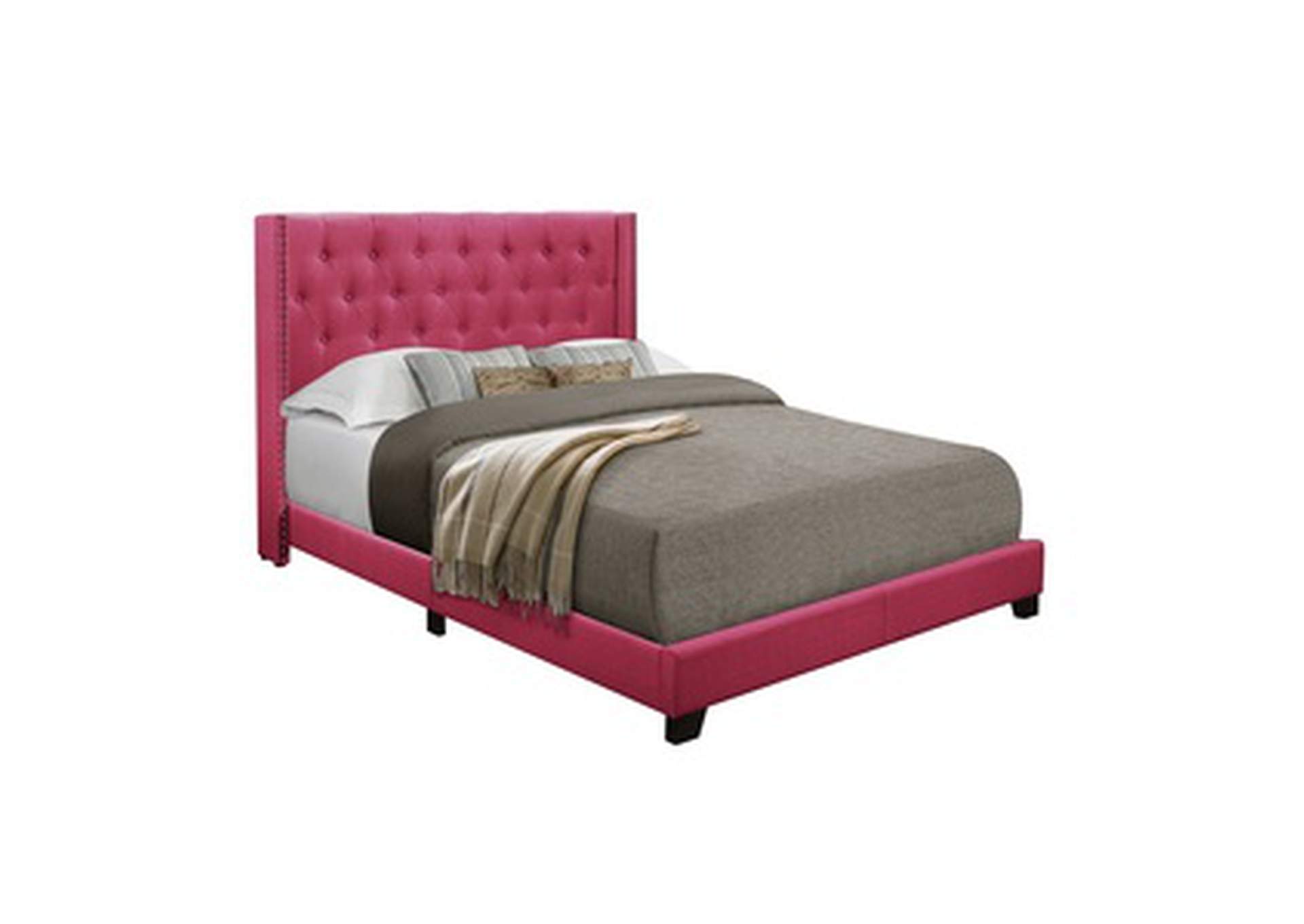 Pink Fabric Queen Bed W/Pink Fabric,Homelegance