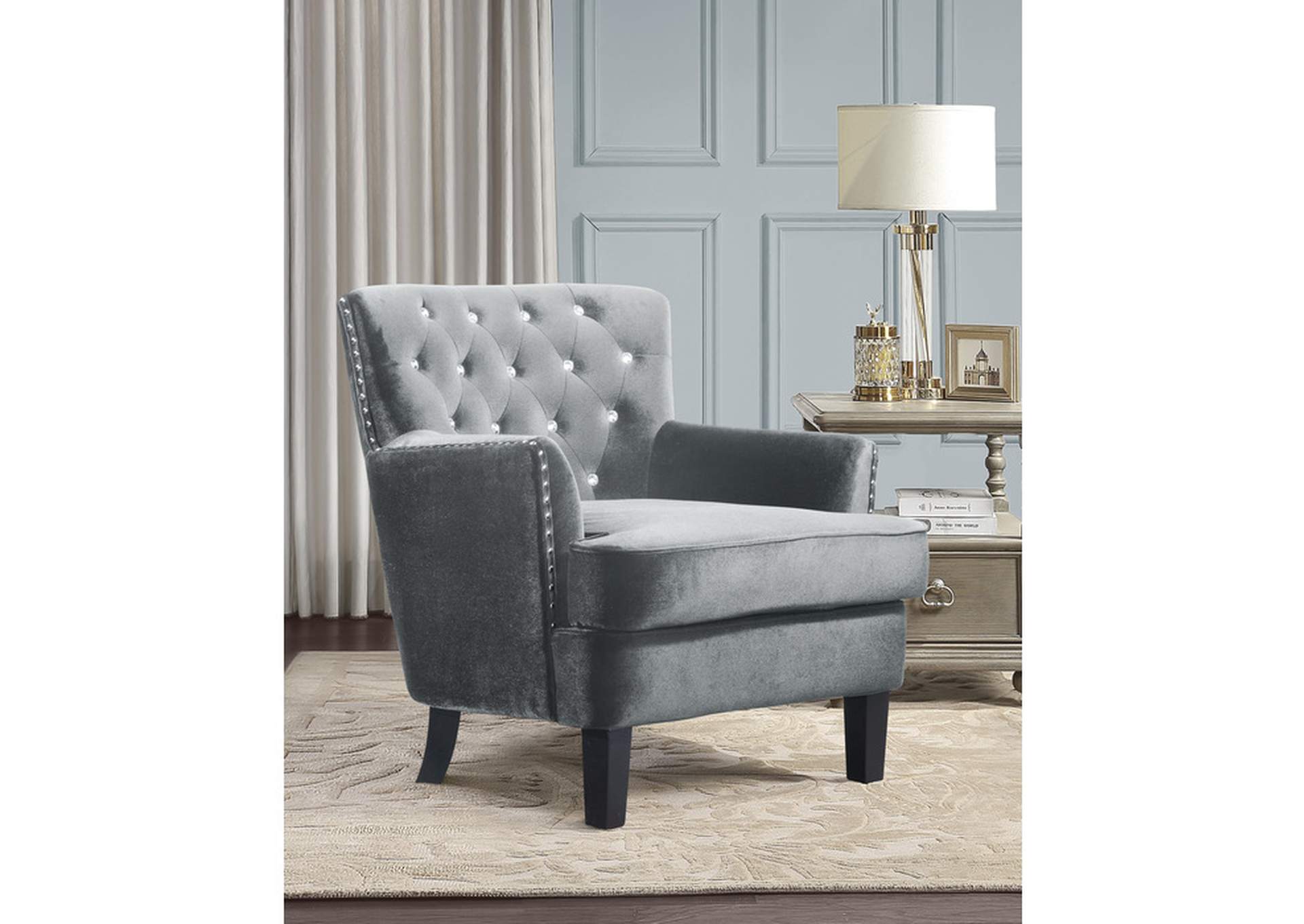 gray velvet Accent Chair, Gray Velvet,Homelegance