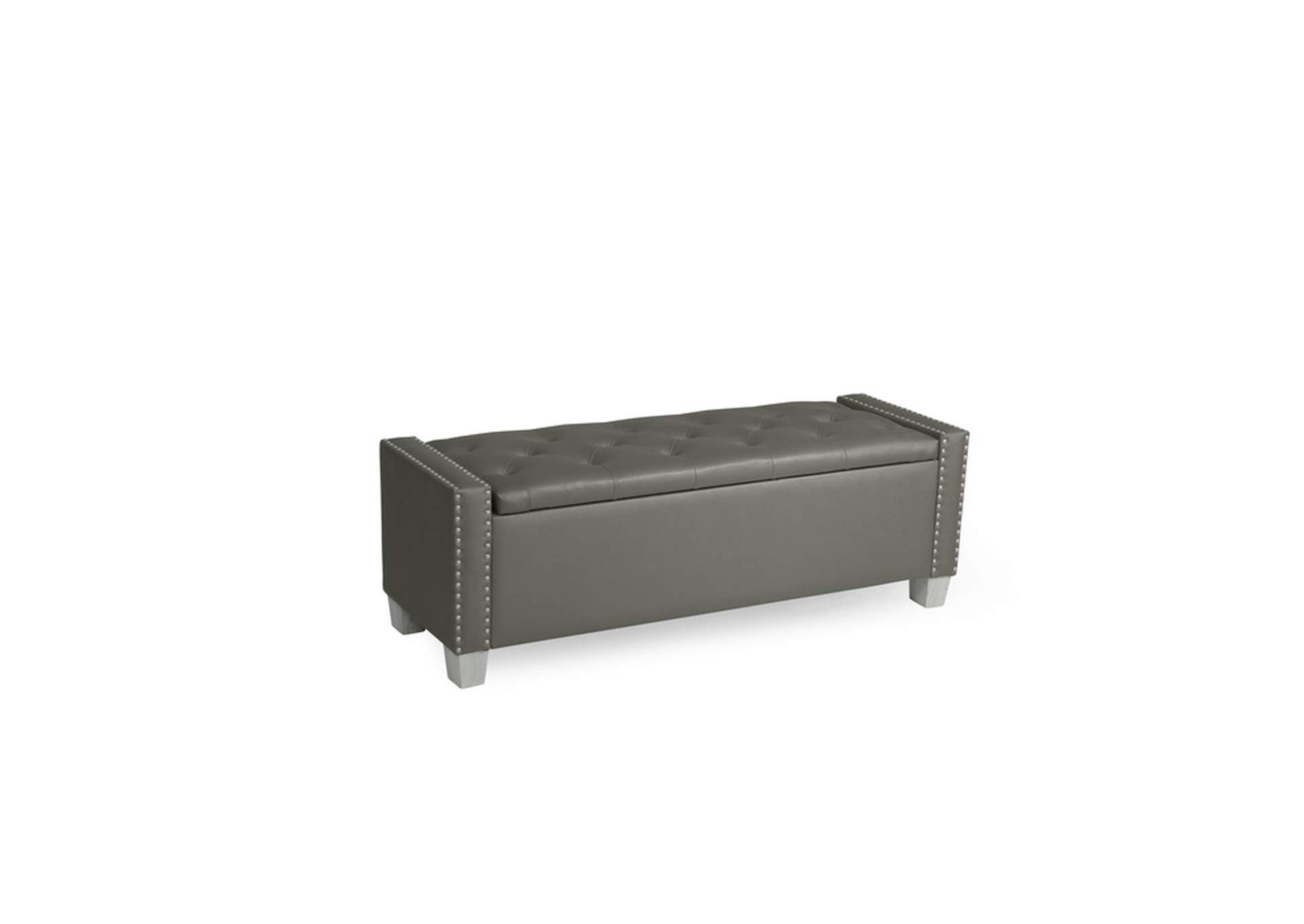Silver Velvet Storage Bench With Silver Velvet,3A,Homelegance