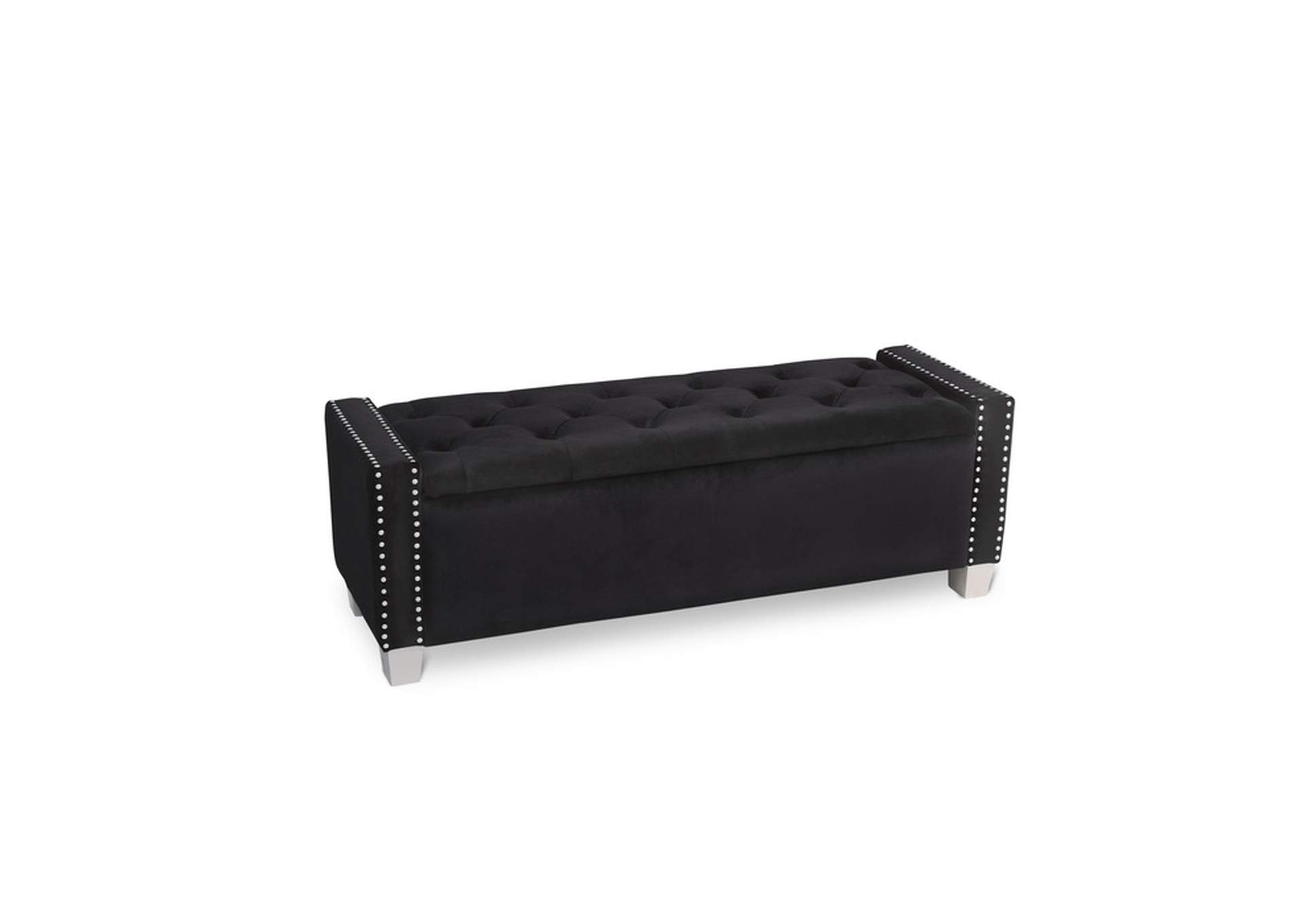 Black Velvet Storage Bench With Black Velvet,3A,Homelegance