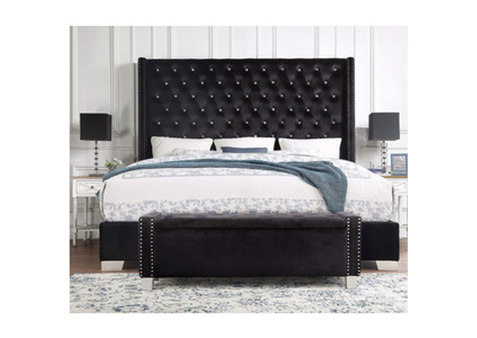 Black Velvet Storage Bench With Black Velvet,3A,Homelegance