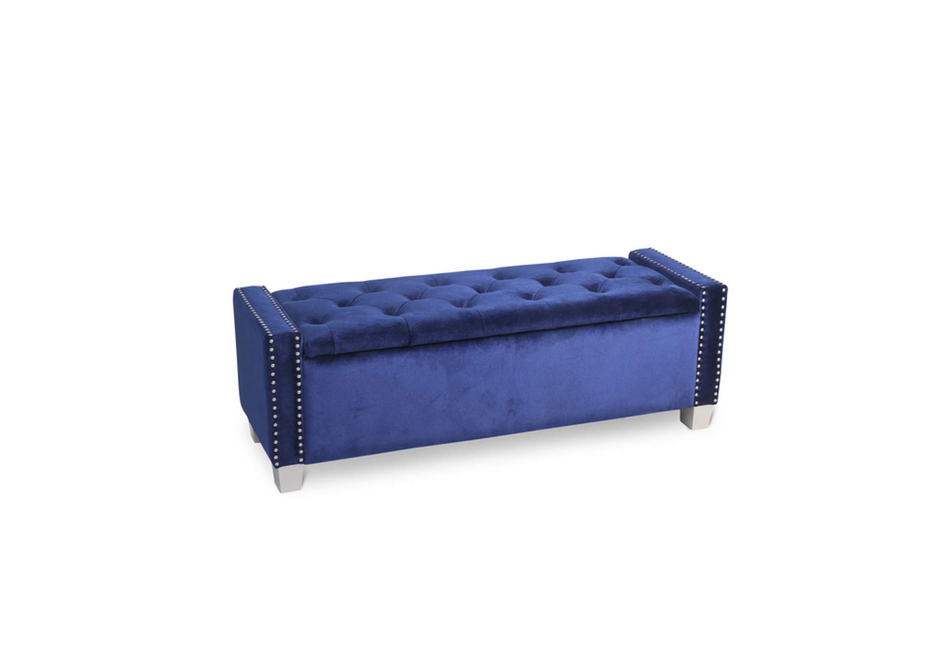Blue Velvet Storage Bench With Blue Velvet,3A,Homelegance