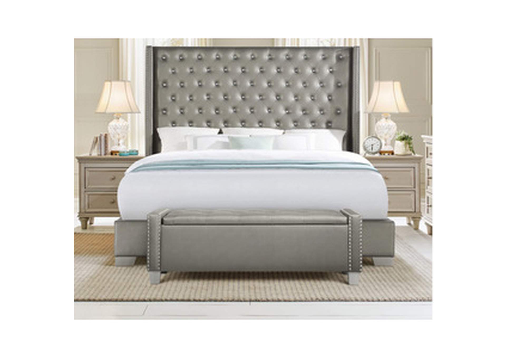 Silver Velvet Storage Bench With Silver Velvet,3A,Homelegance