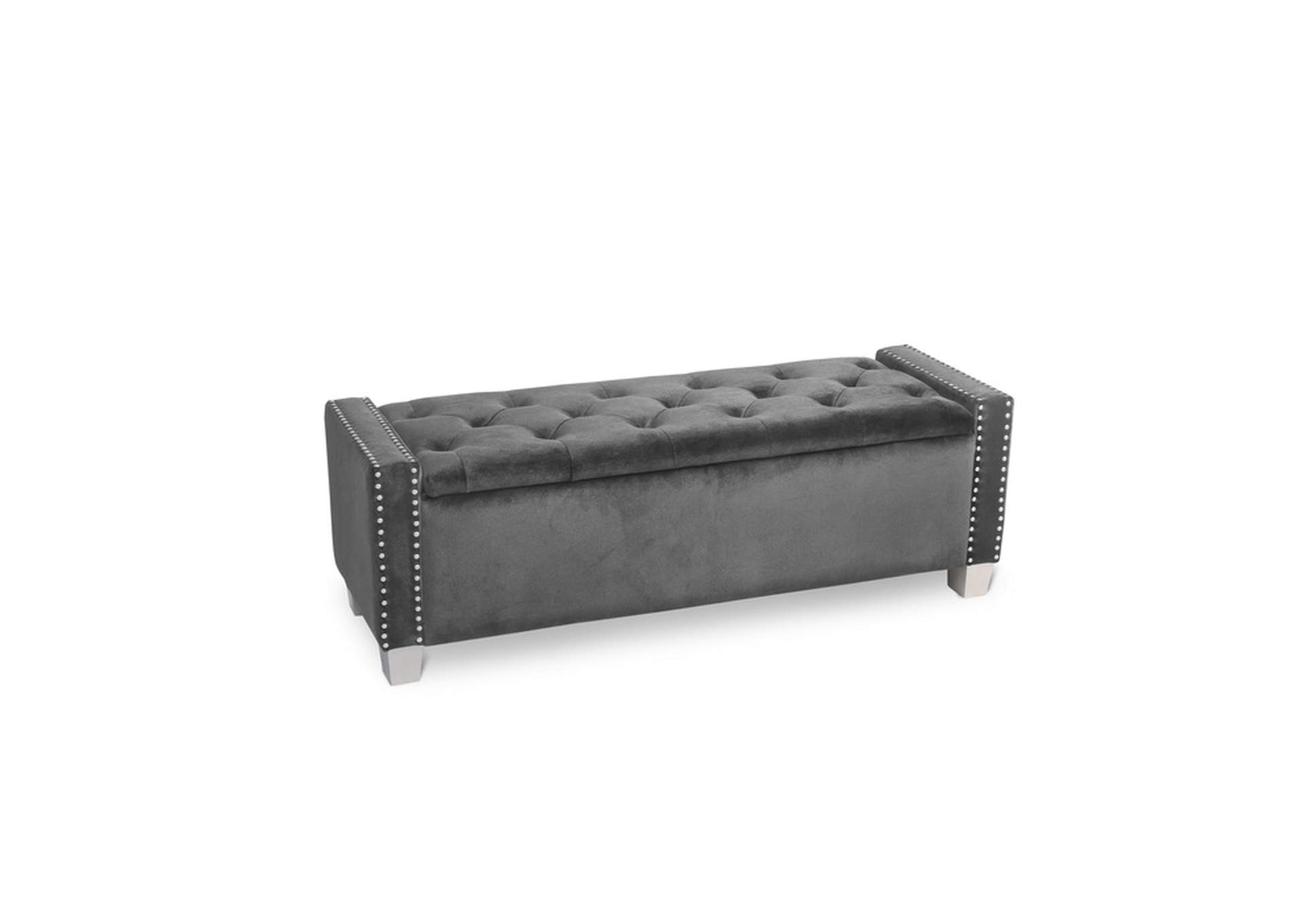 Grey Velvet Storage Bench With Grey Velvet,3A,Homelegance