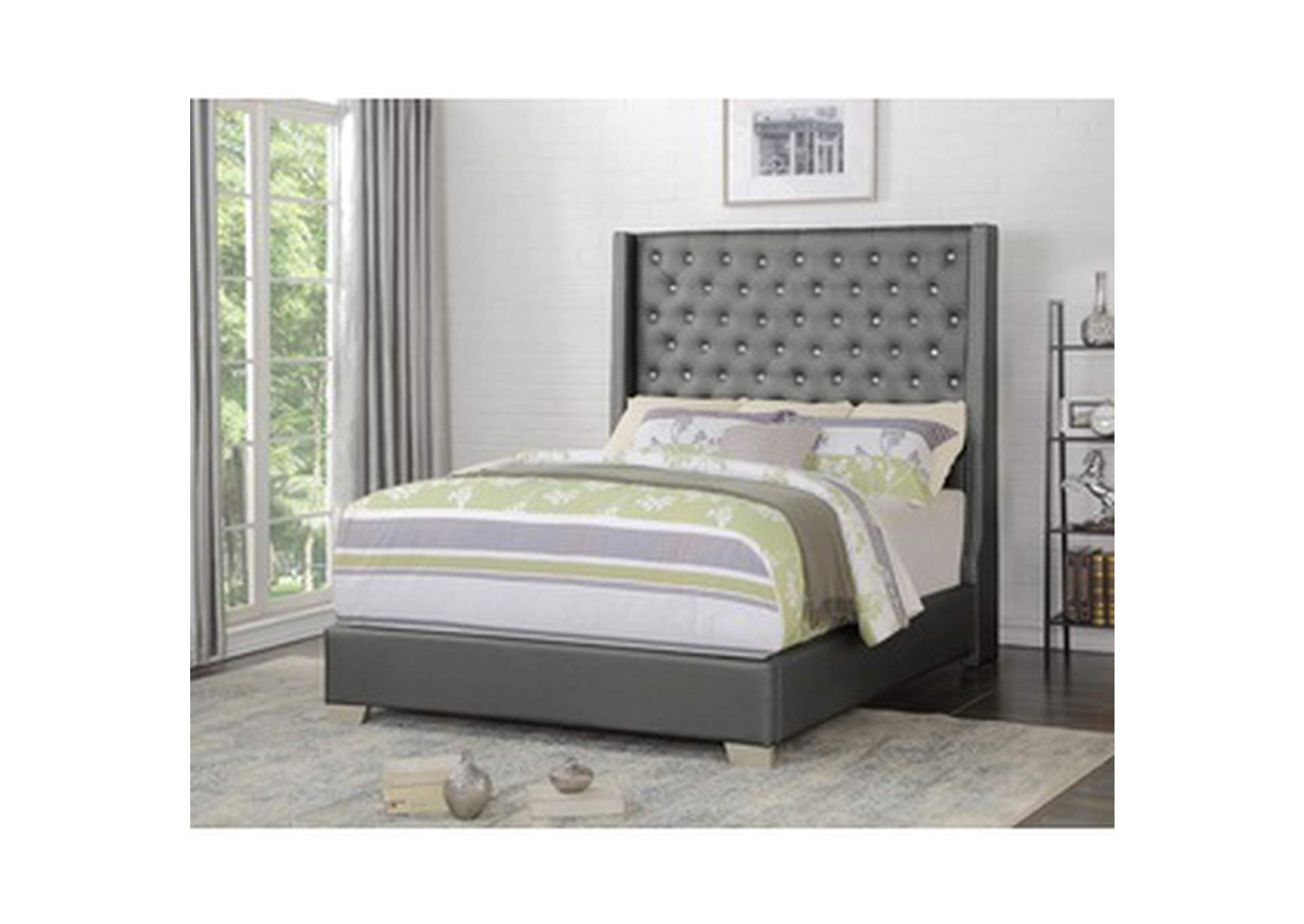 Silver Uphl Pu Ek Bed, Silver,Homelegance