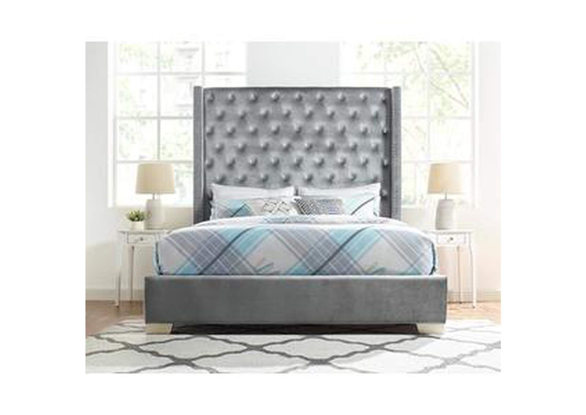 Gray Uphl Velvet Ek Bed, Gray,Homelegance