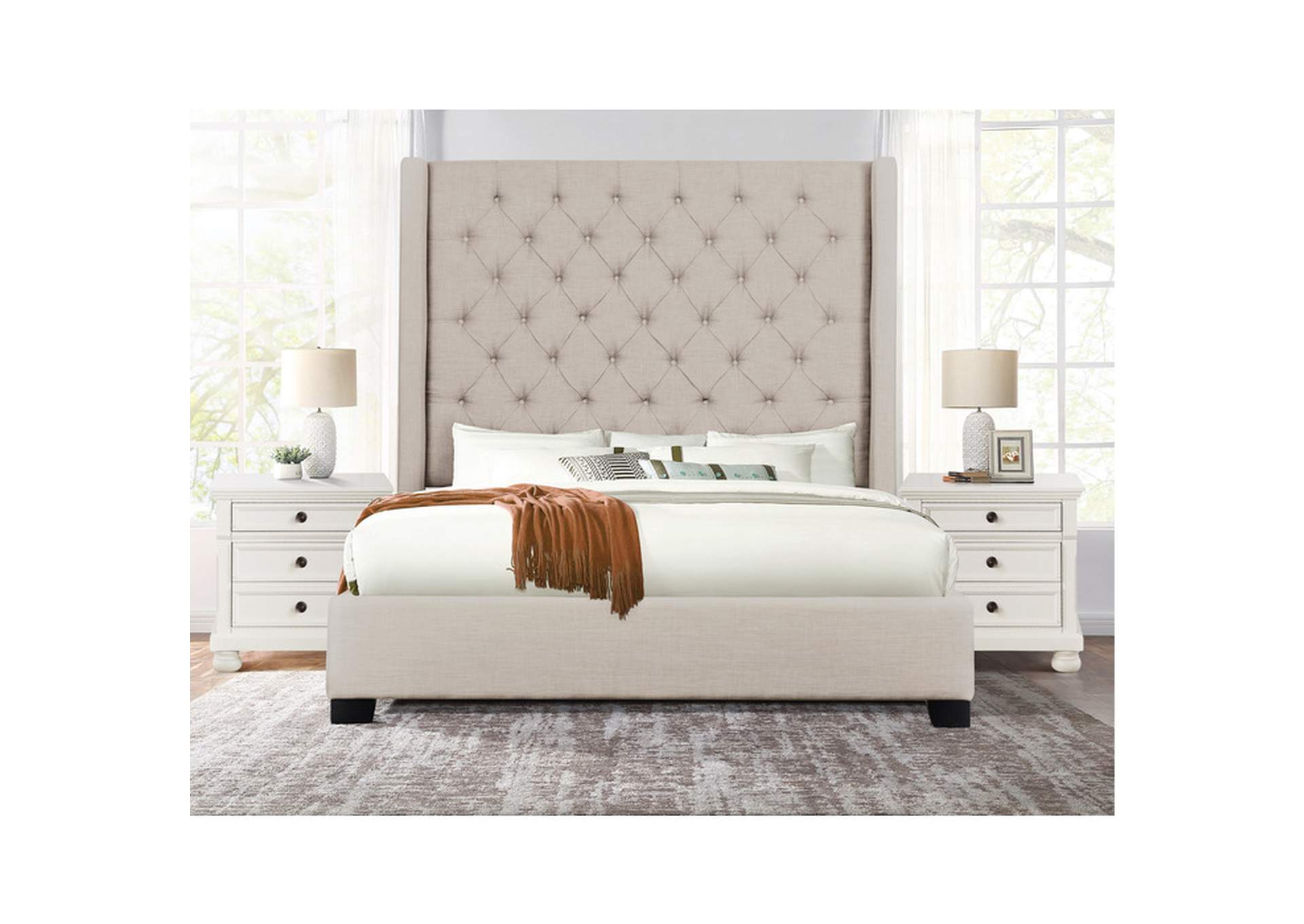 Beige Fabric King Bed With Beige Fabric,Homelegance