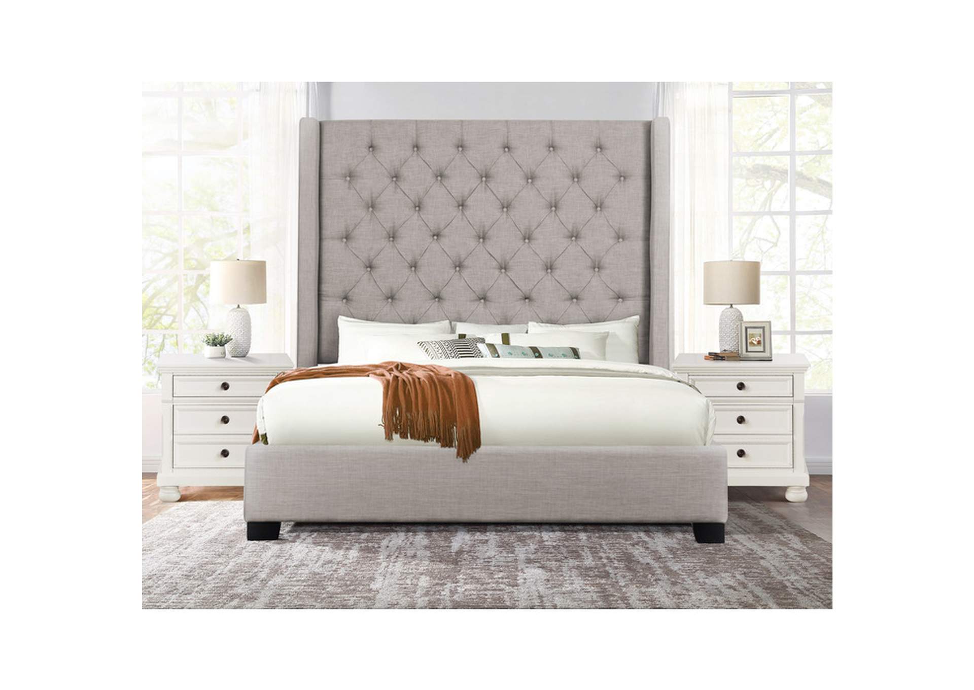 Gray Fabric Queen Bed With Gray Fabric,Homelegance
