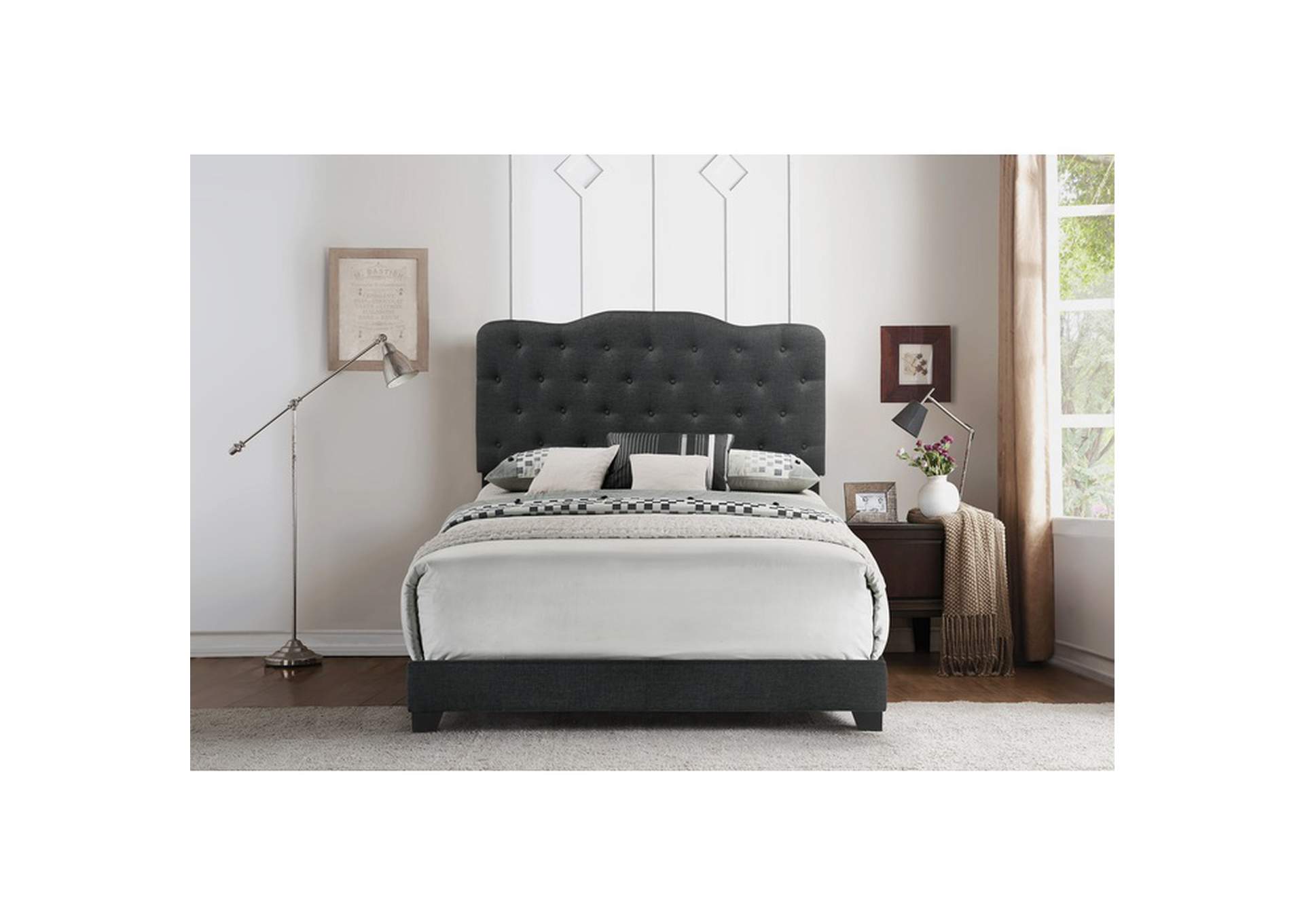 Dark Grey Fabric King Bed W/Dark Grey Fabric,Homelegance