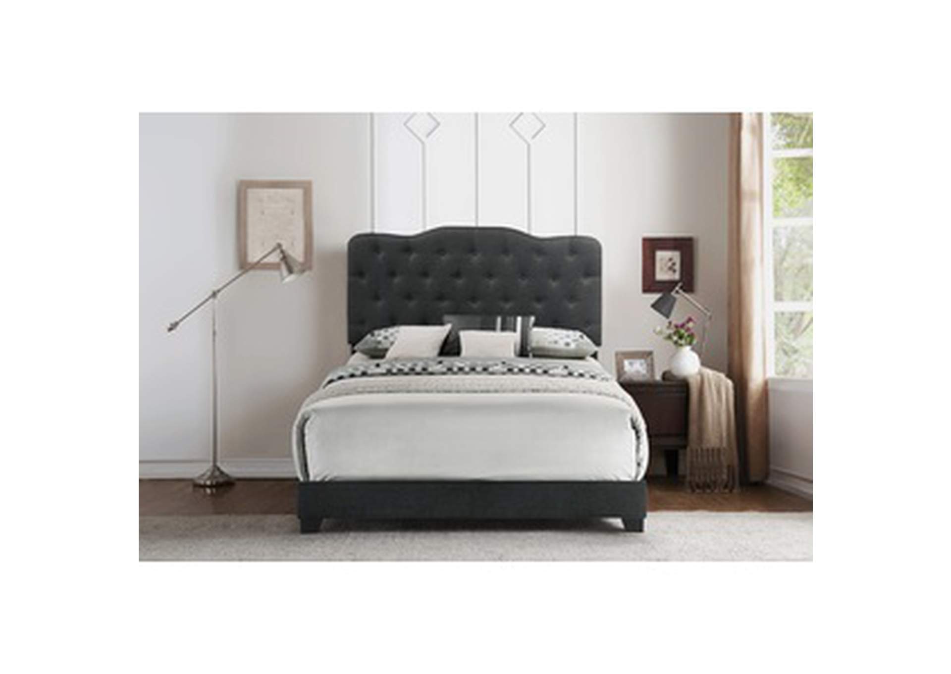 Dark Grey Fabric King Bed W/Dark Grey Fabric,Homelegance