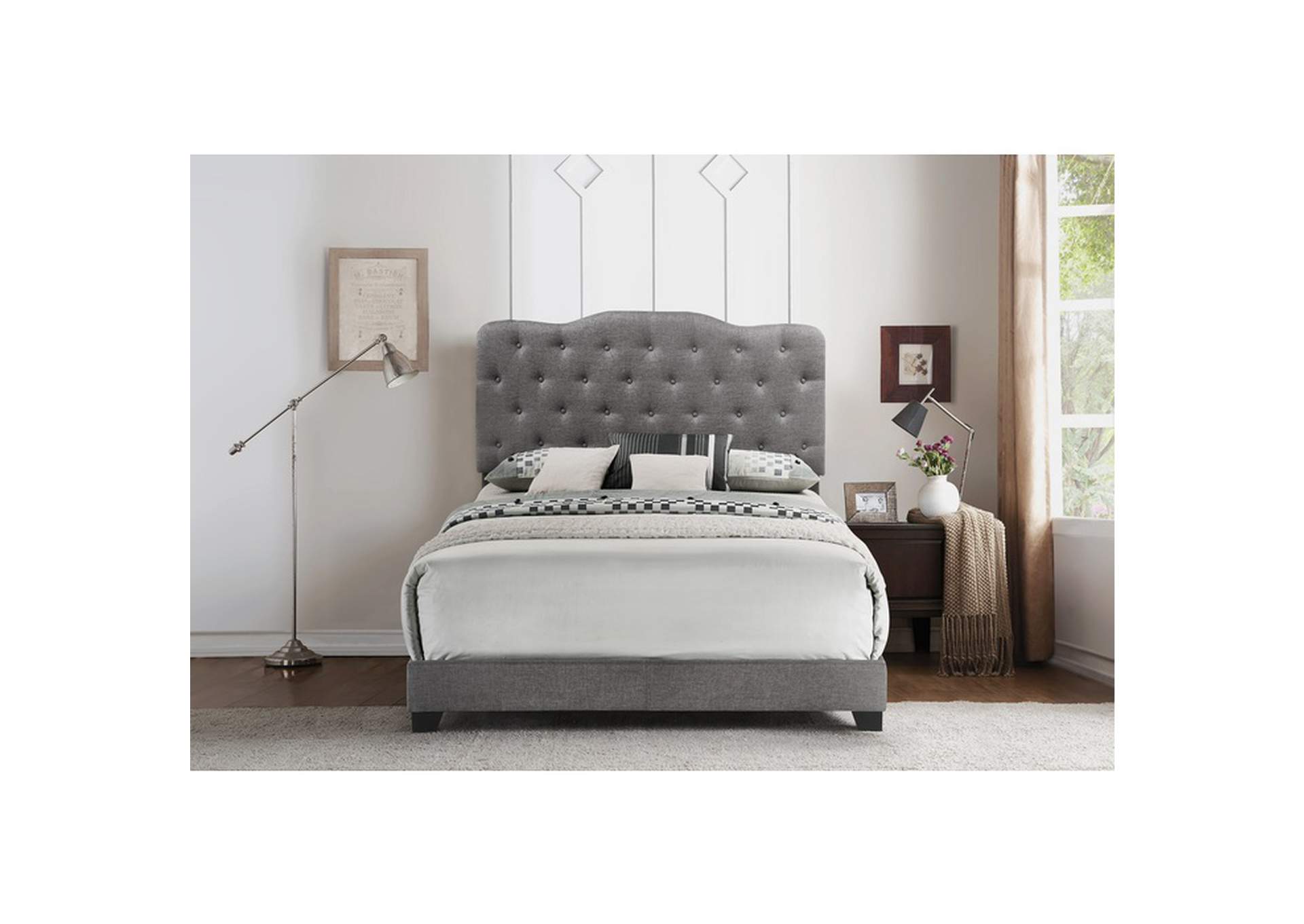 Grey Fabric King Bed W/Grey Fabric,Homelegance