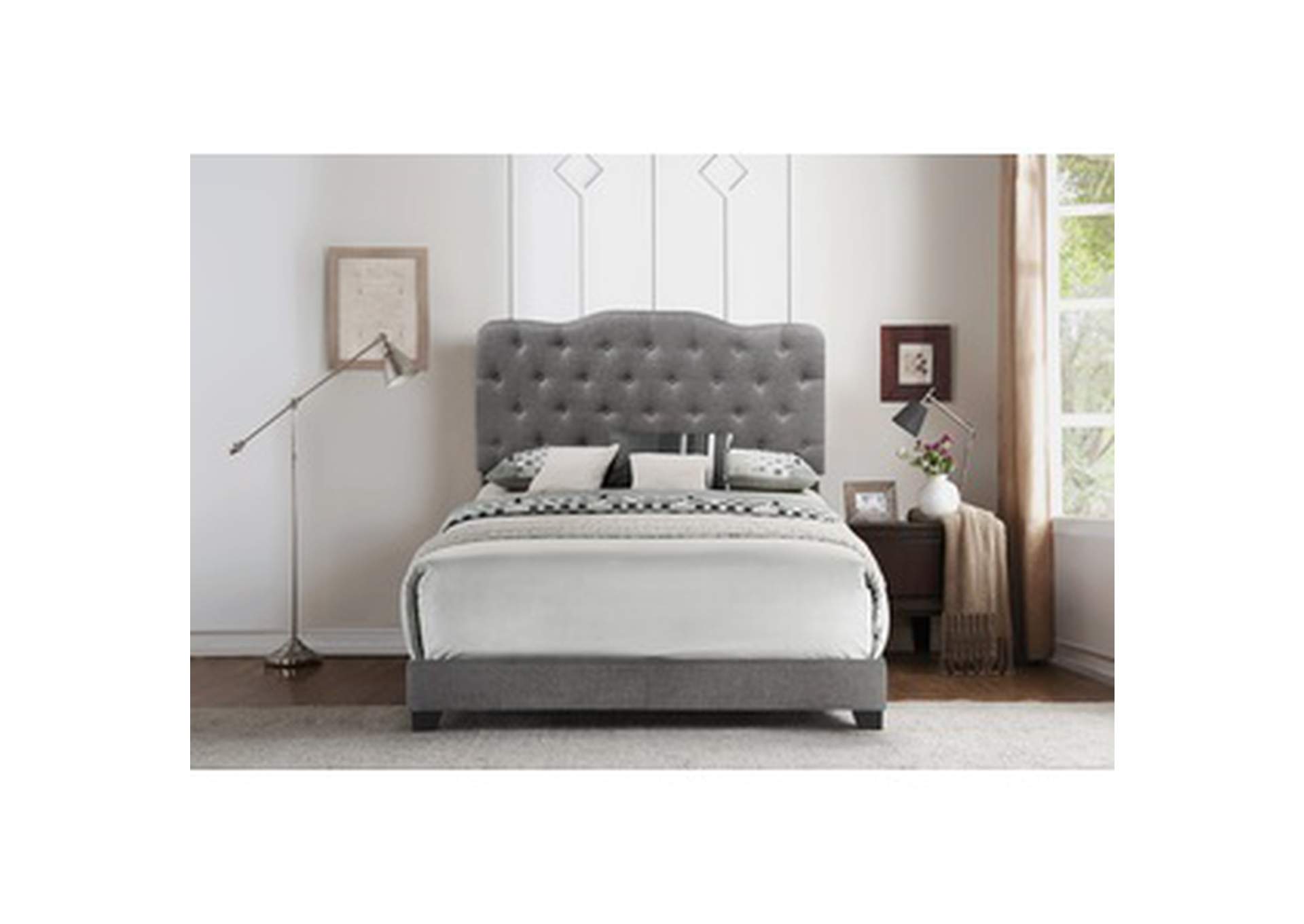 Grey Fabric King Bed W/Grey Fabric,Homelegance