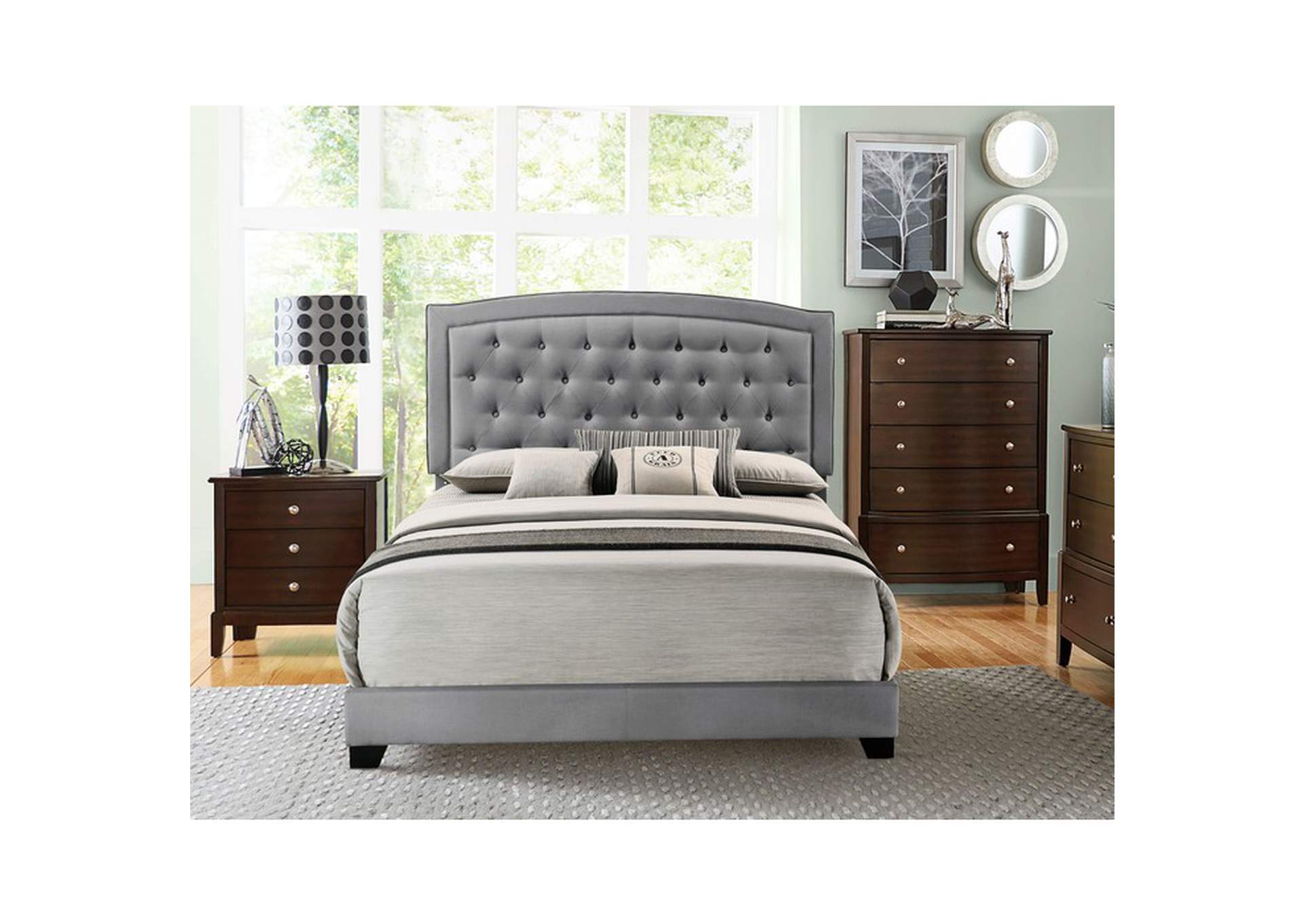 Grey Fabric King Bed W/Grey Fabric,Homelegance