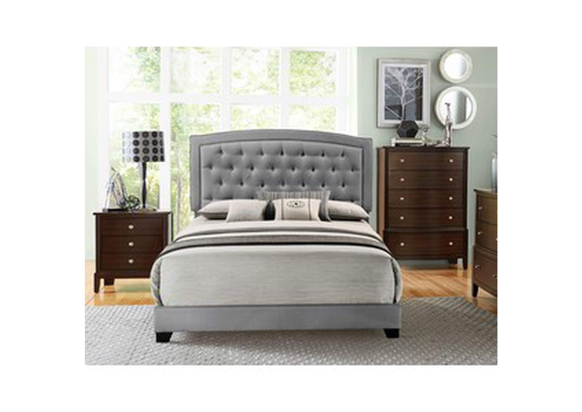 Grey Fabric King Bed W/Grey Fabric,Homelegance